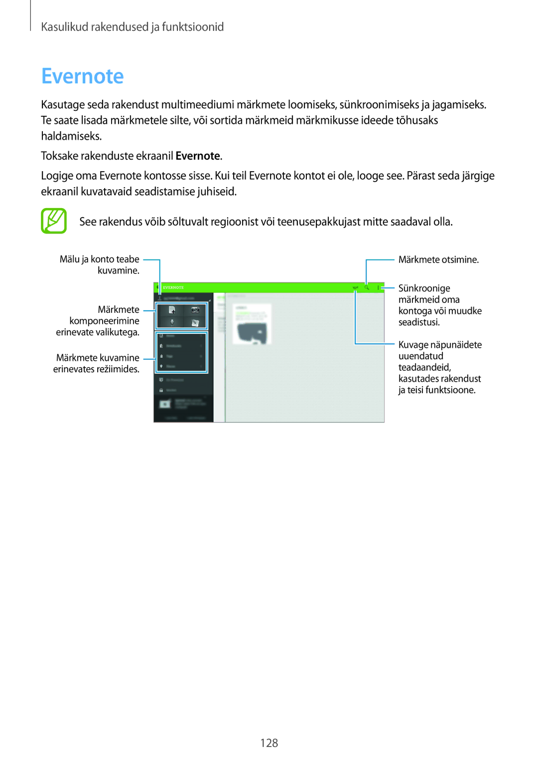 Samsung SM-T805NHAASEB, SM-T805NZWASEB, SM-T805NTSASEB manual Evernote 