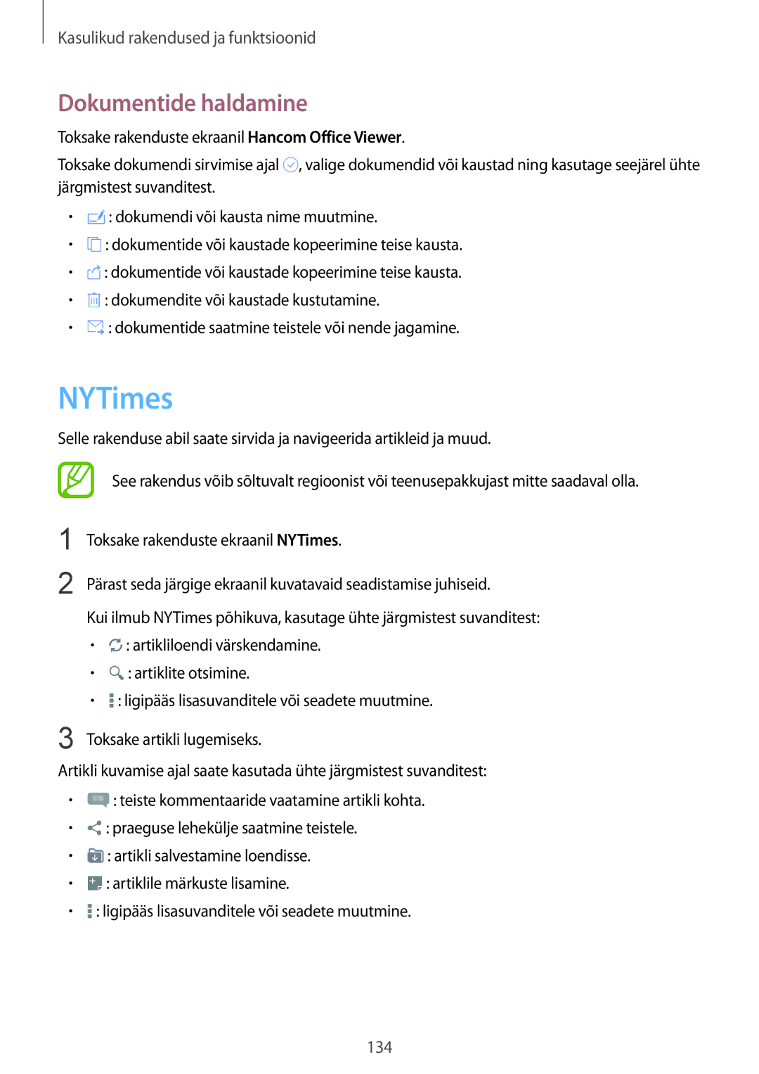 Samsung SM-T805NHAASEB, SM-T805NZWASEB, SM-T805NTSASEB manual NYTimes, Dokumentide haldamine 