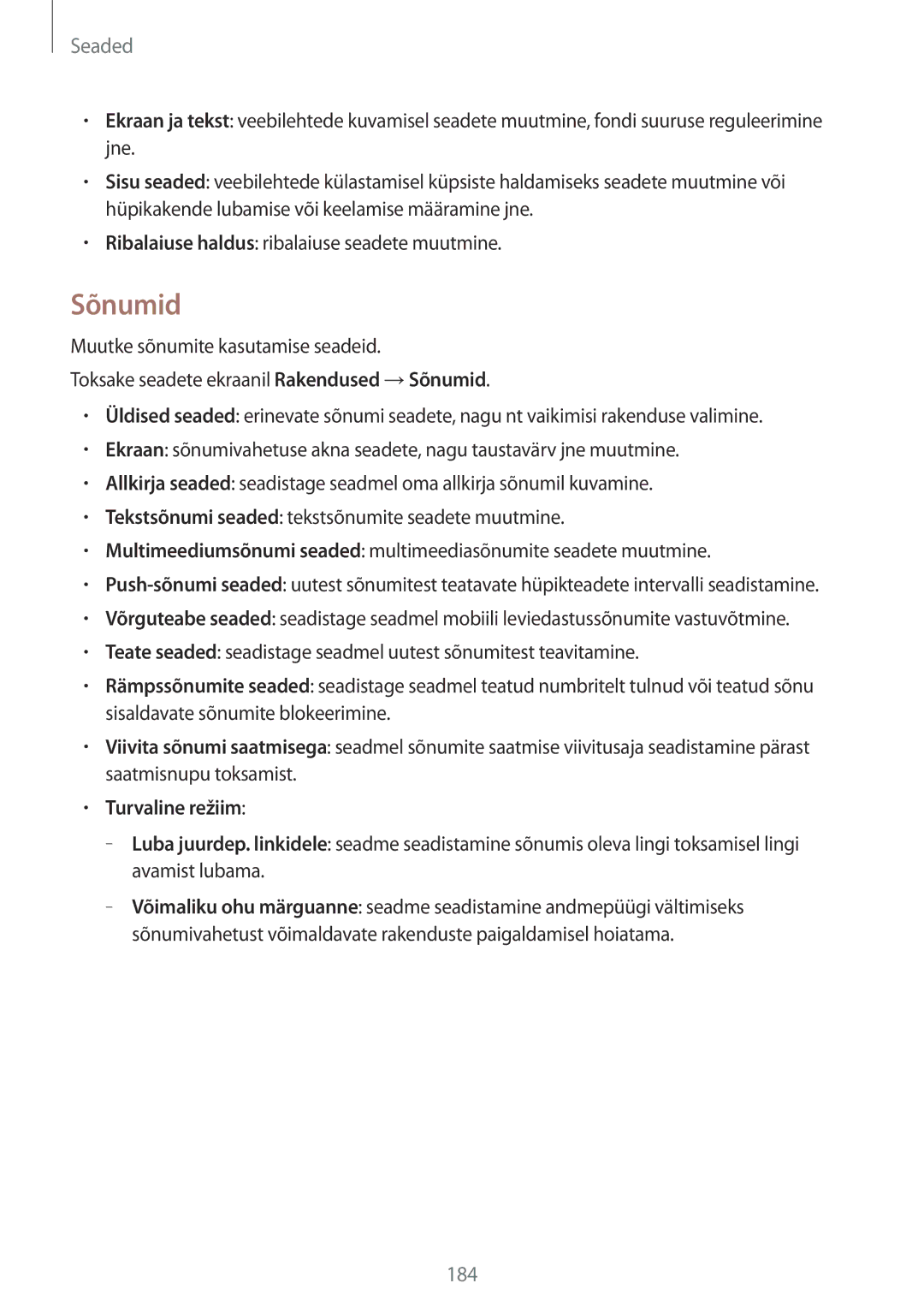 Samsung SM-T805NTSASEB, SM-T805NZWASEB, SM-T805NHAASEB manual Sõnumid, Turvaline režiim 