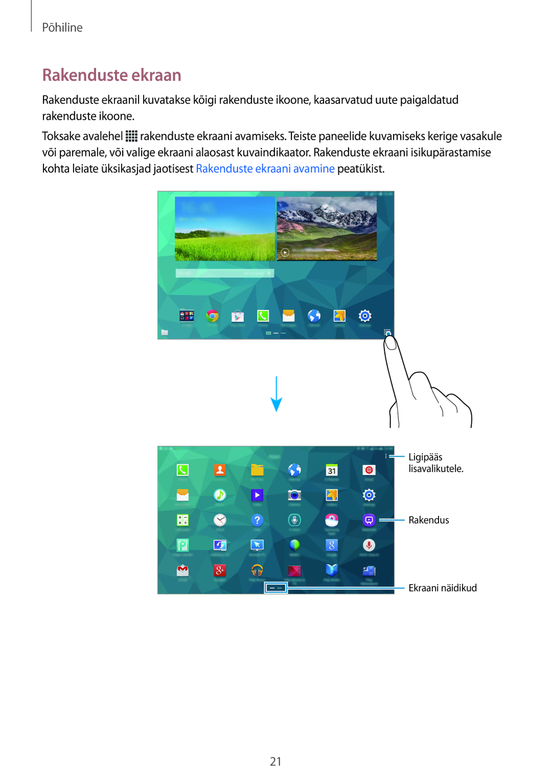 Samsung SM-T805NZWASEB, SM-T805NTSASEB, SM-T805NHAASEB manual Rakenduste ekraan 