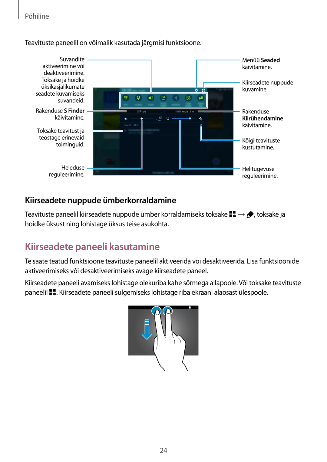 Samsung SM-T805NZWASEB, SM-T805NTSASEB manual Kiirseadete paneeli kasutamine, Kiirseadete nuppude ümberkorraldamine 