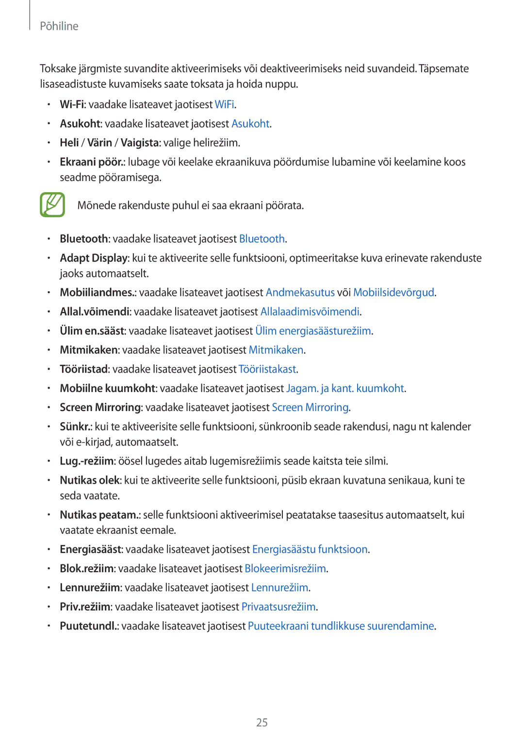 Samsung SM-T805NTSASEB, SM-T805NZWASEB, SM-T805NHAASEB manual Põhiline 