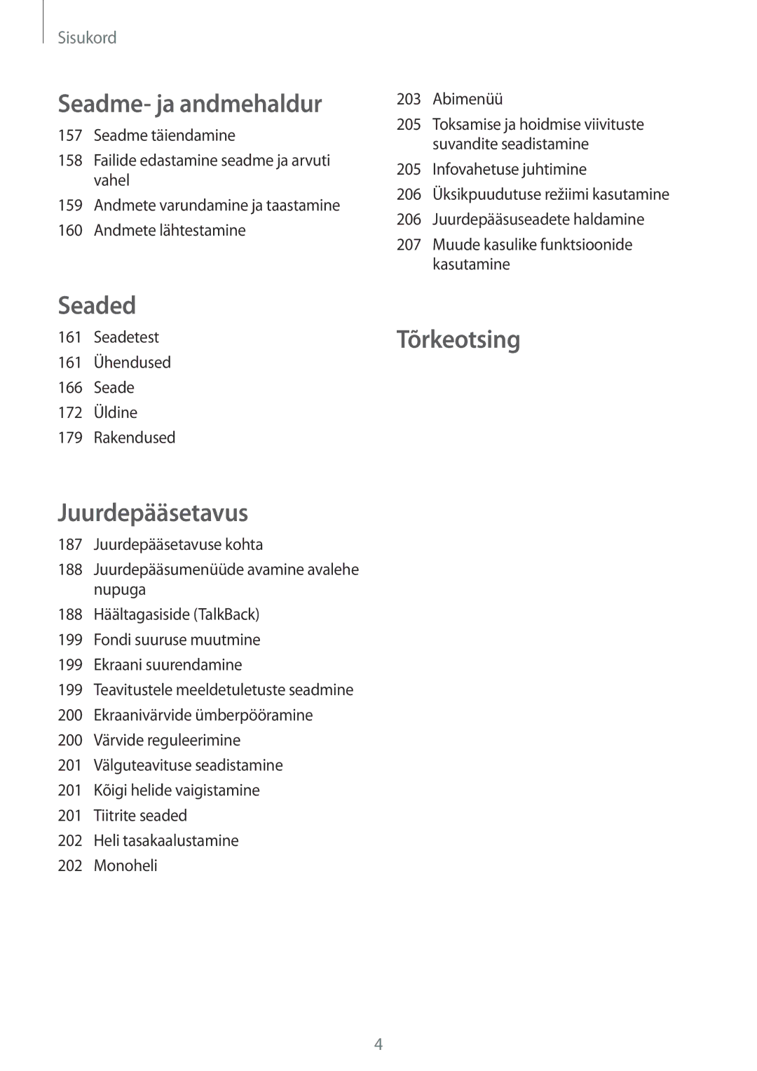 Samsung SM-T805NTSASEB, SM-T805NZWASEB manual Seadme- ja andmehaldur, Seadetest 161 Ühendused 172 Üldine Rakendused 