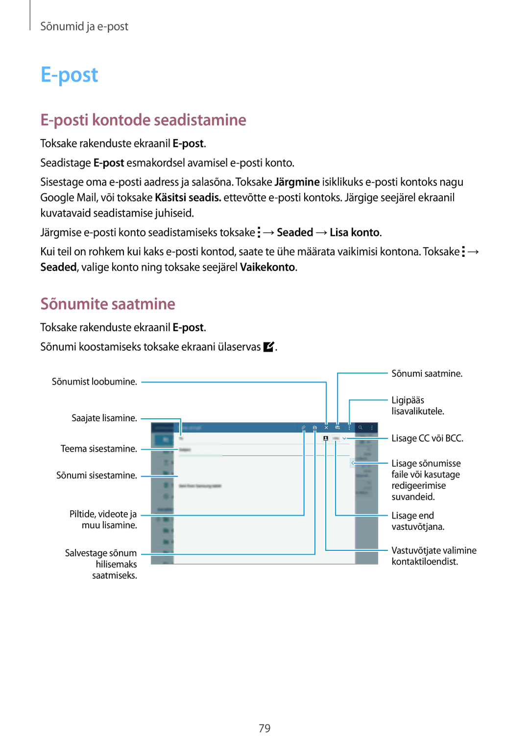 Samsung SM-T805NTSASEB, SM-T805NZWASEB, SM-T805NHAASEB manual Posti kontode seadistamine 
