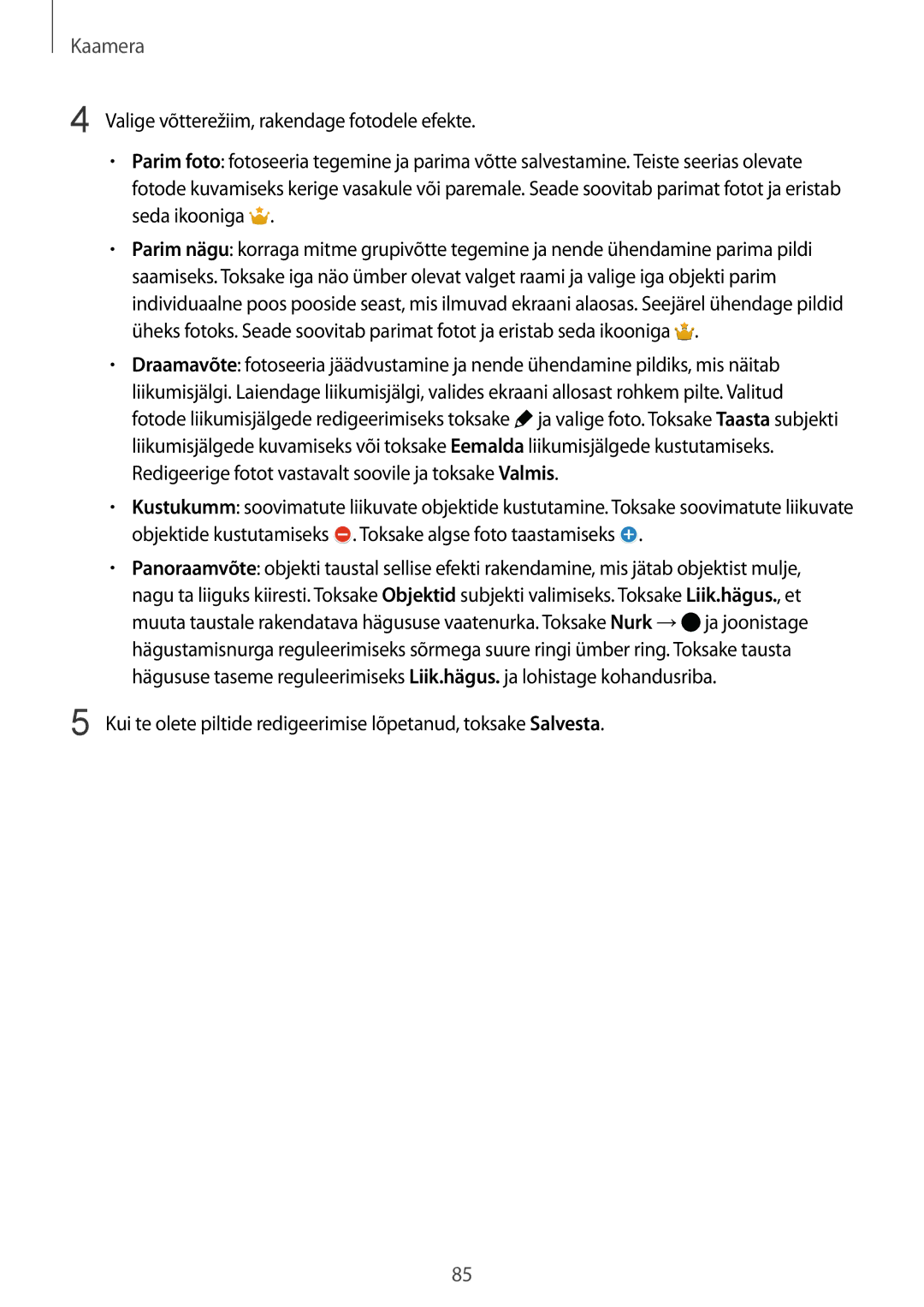 Samsung SM-T805NTSASEB, SM-T805NZWASEB, SM-T805NHAASEB manual Kaamera 