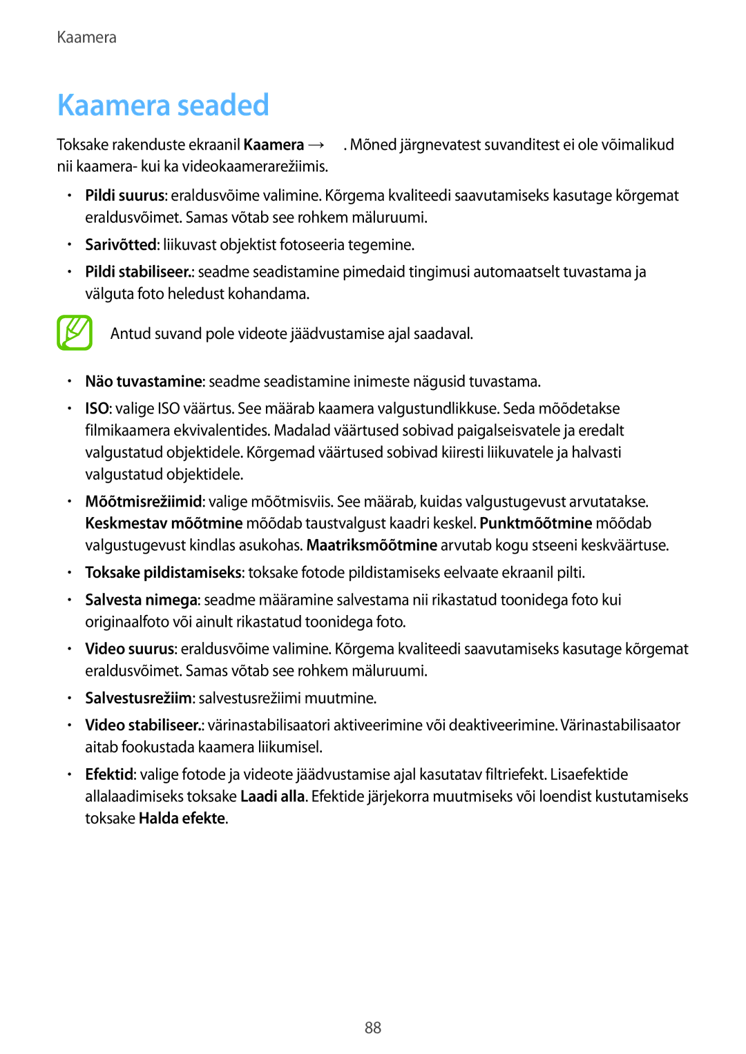 Samsung SM-T805NTSASEB, SM-T805NZWASEB, SM-T805NHAASEB manual Kaamera seaded 