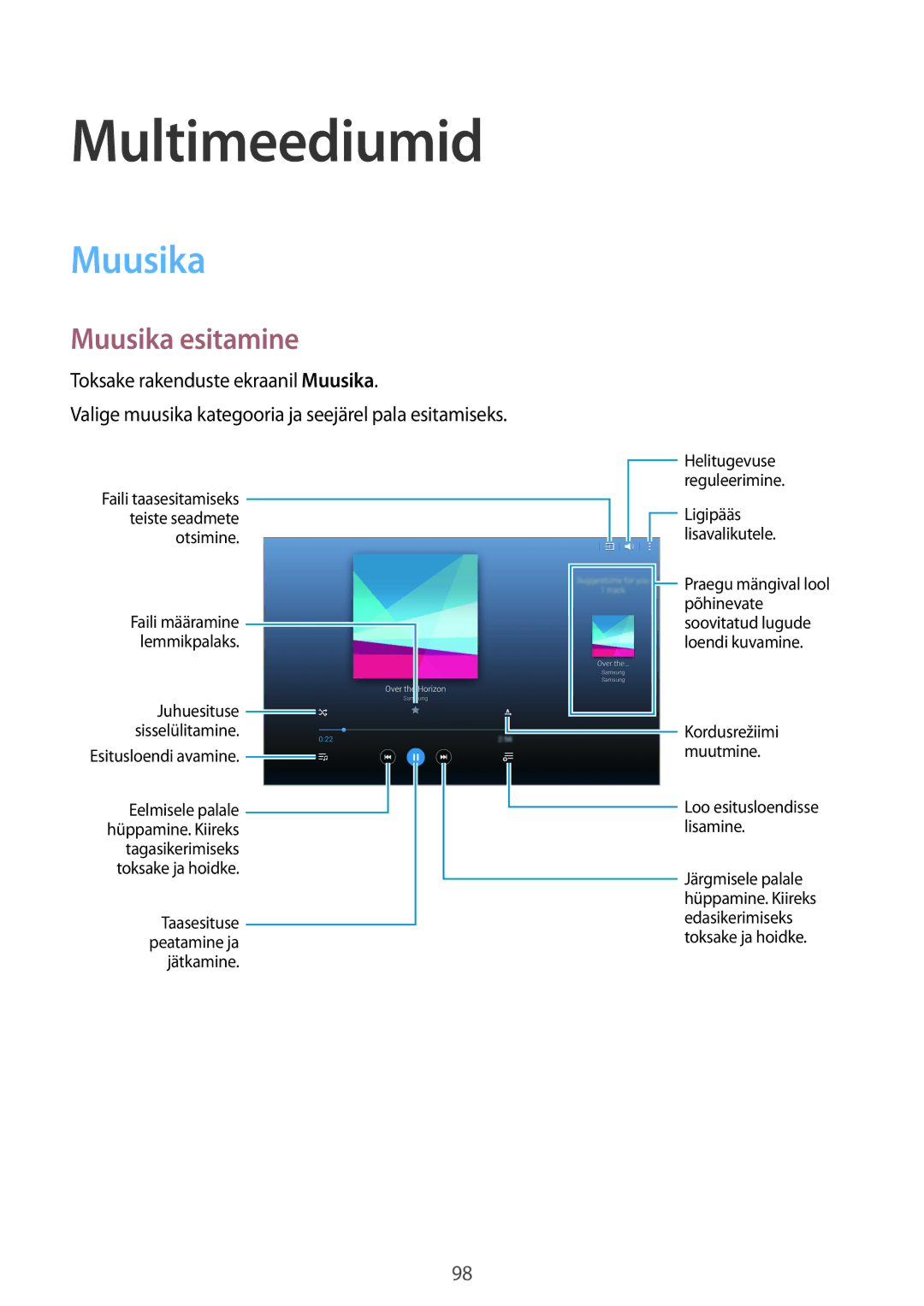 Samsung SM-T805NHAASEB, SM-T805NZWASEB, SM-T805NTSASEB manual Multimeediumid, Muusika esitamine 