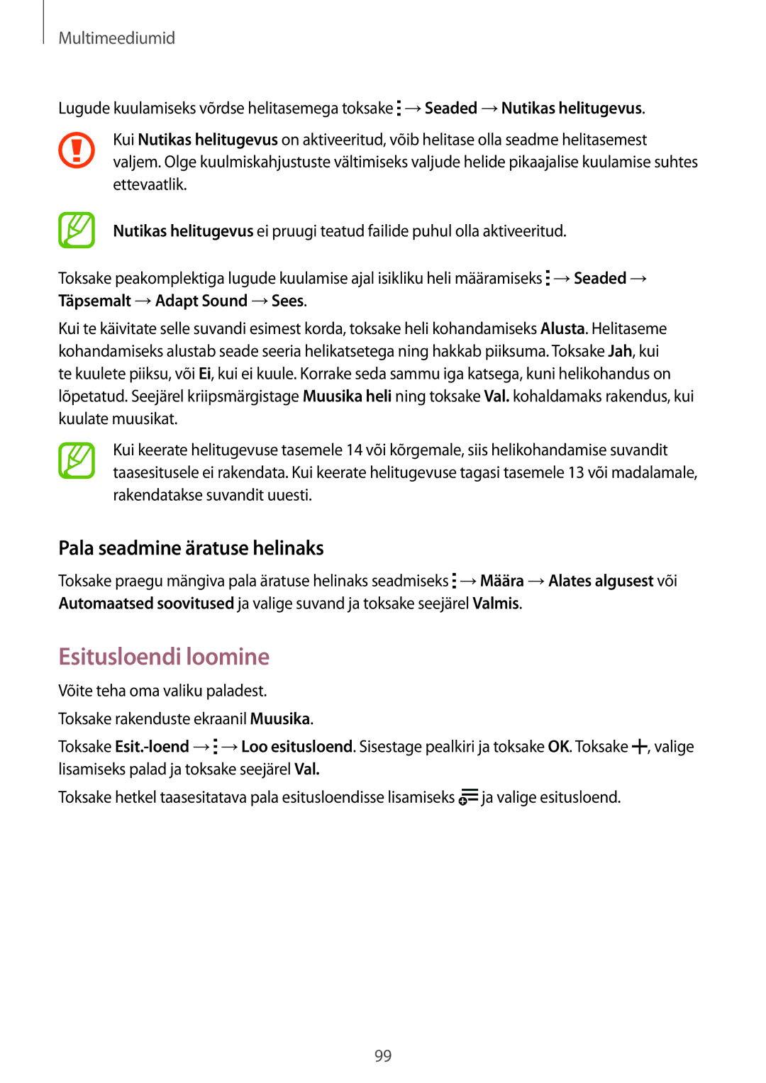 Samsung SM-T805NZWASEB, SM-T805NTSASEB, SM-T805NHAASEB manual Esitusloendi loomine, Pala seadmine äratuse helinaks 