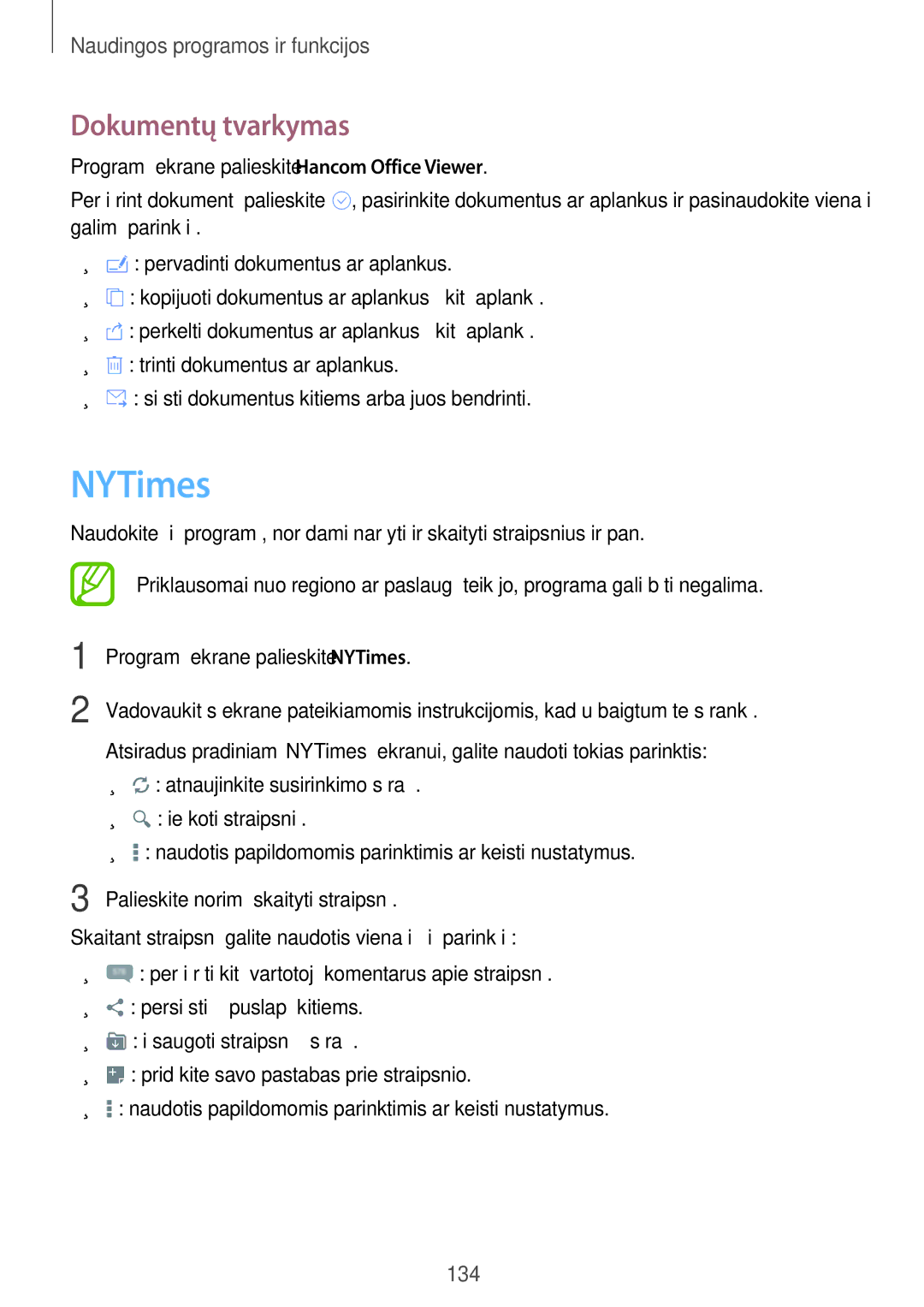 Samsung SM-T805NHAASEB, SM-T805NZWASEB, SM-T805NTSASEB manual NYTimes, Dokumentų tvarkymas 