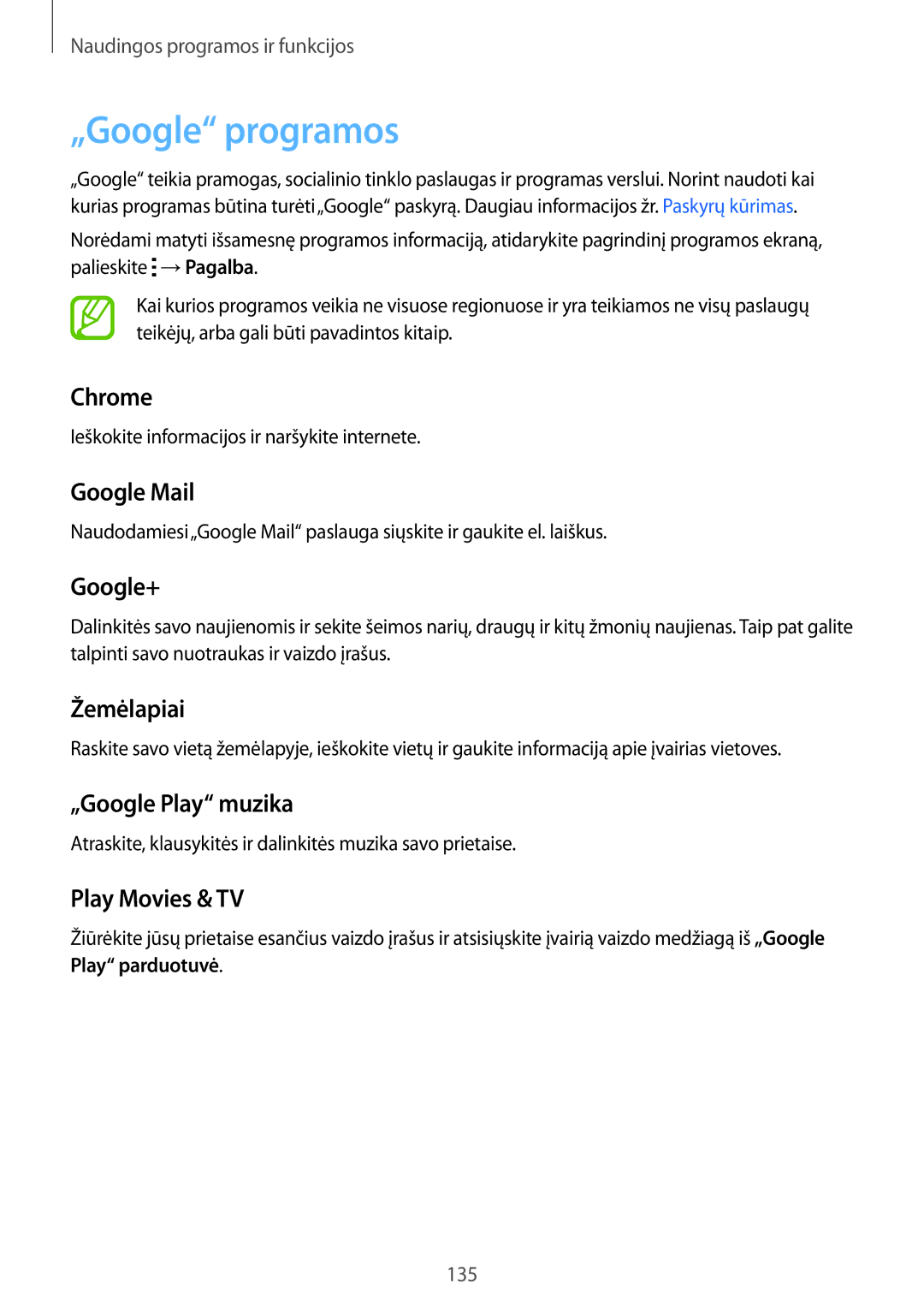 Samsung SM-T805NZWASEB, SM-T805NTSASEB, SM-T805NHAASEB manual „Google programos 