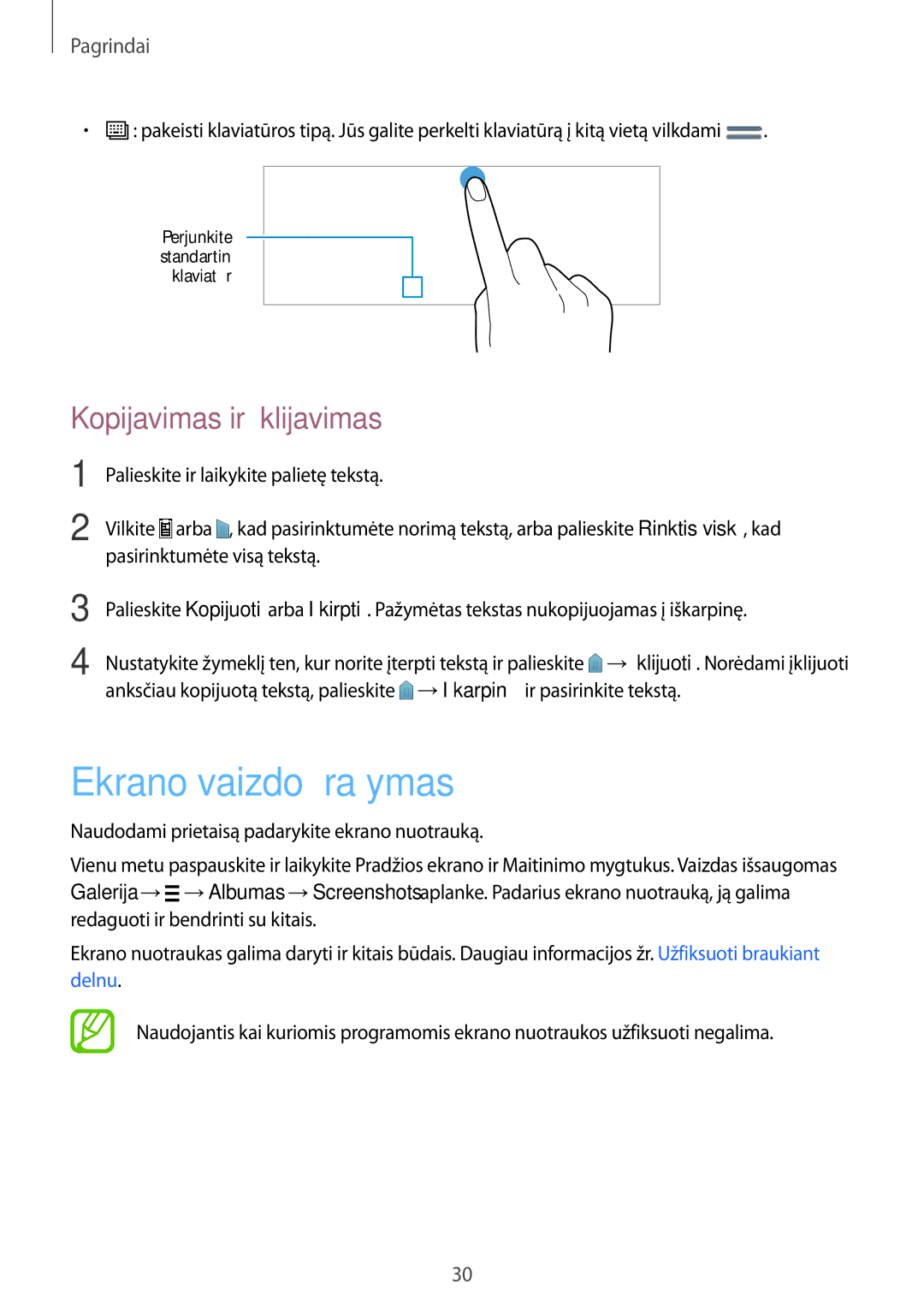 Samsung SM-T805NZWASEB, SM-T805NTSASEB, SM-T805NHAASEB manual Ekrano vaizdo įrašymas, Kopijavimas ir įklijavimas 