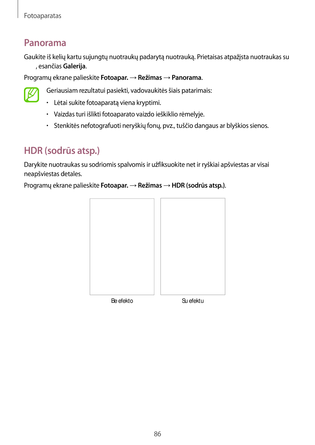 Samsung SM-T805NHAASEB, SM-T805NZWASEB, SM-T805NTSASEB manual Panorama, HDR sodrūs atsp, Esančias Galerija 