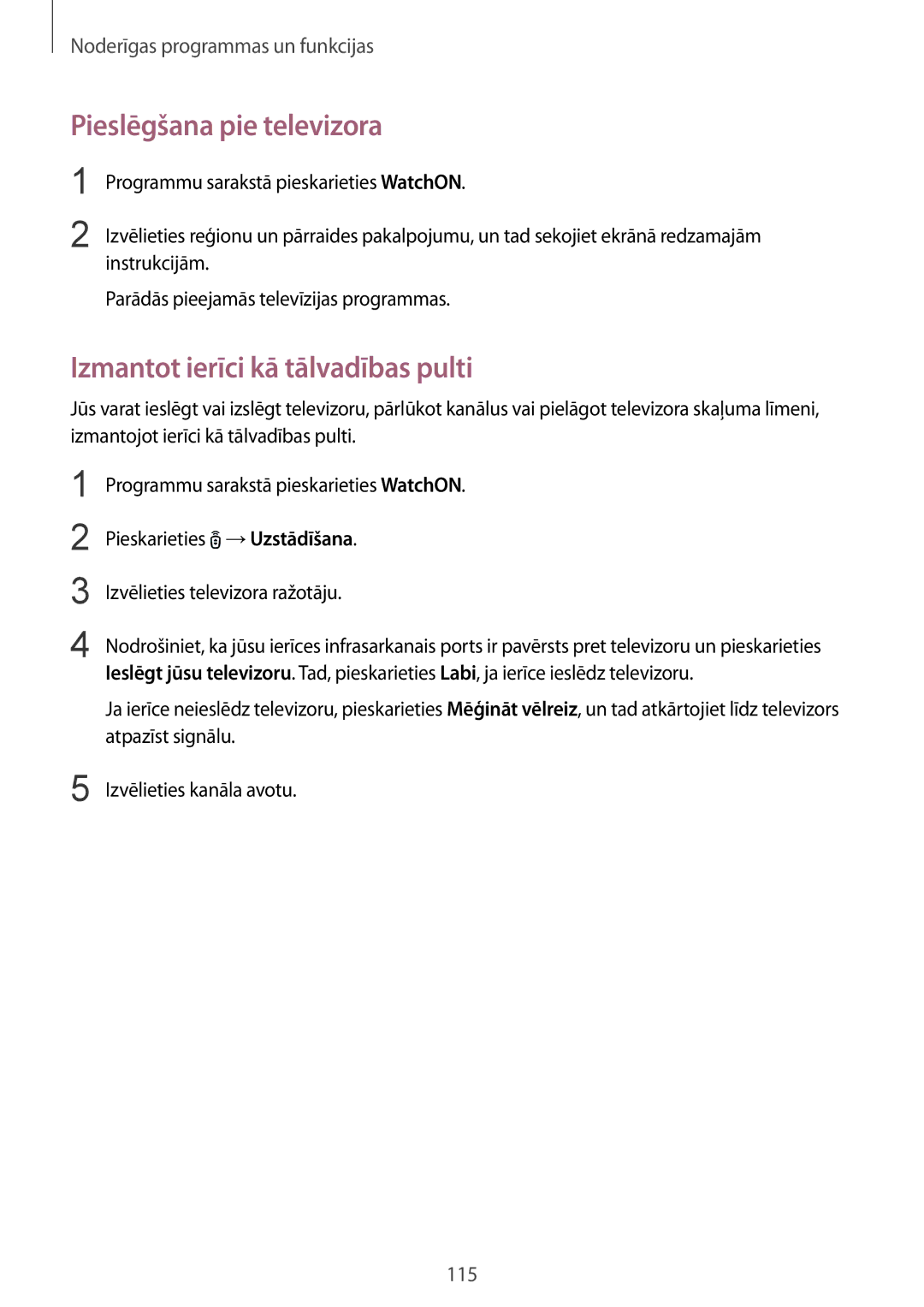 Samsung SM-T805NTSASEB, SM-T805NZWASEB, SM-T805NHAASEB manual Pieslēgšana pie televizora, Izmantot ierīci kā tālvadības pulti 