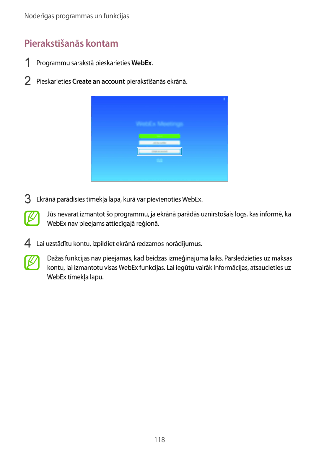 Samsung SM-T805NTSASEB, SM-T805NZWASEB, SM-T805NHAASEB manual Pierakstīšanās kontam 