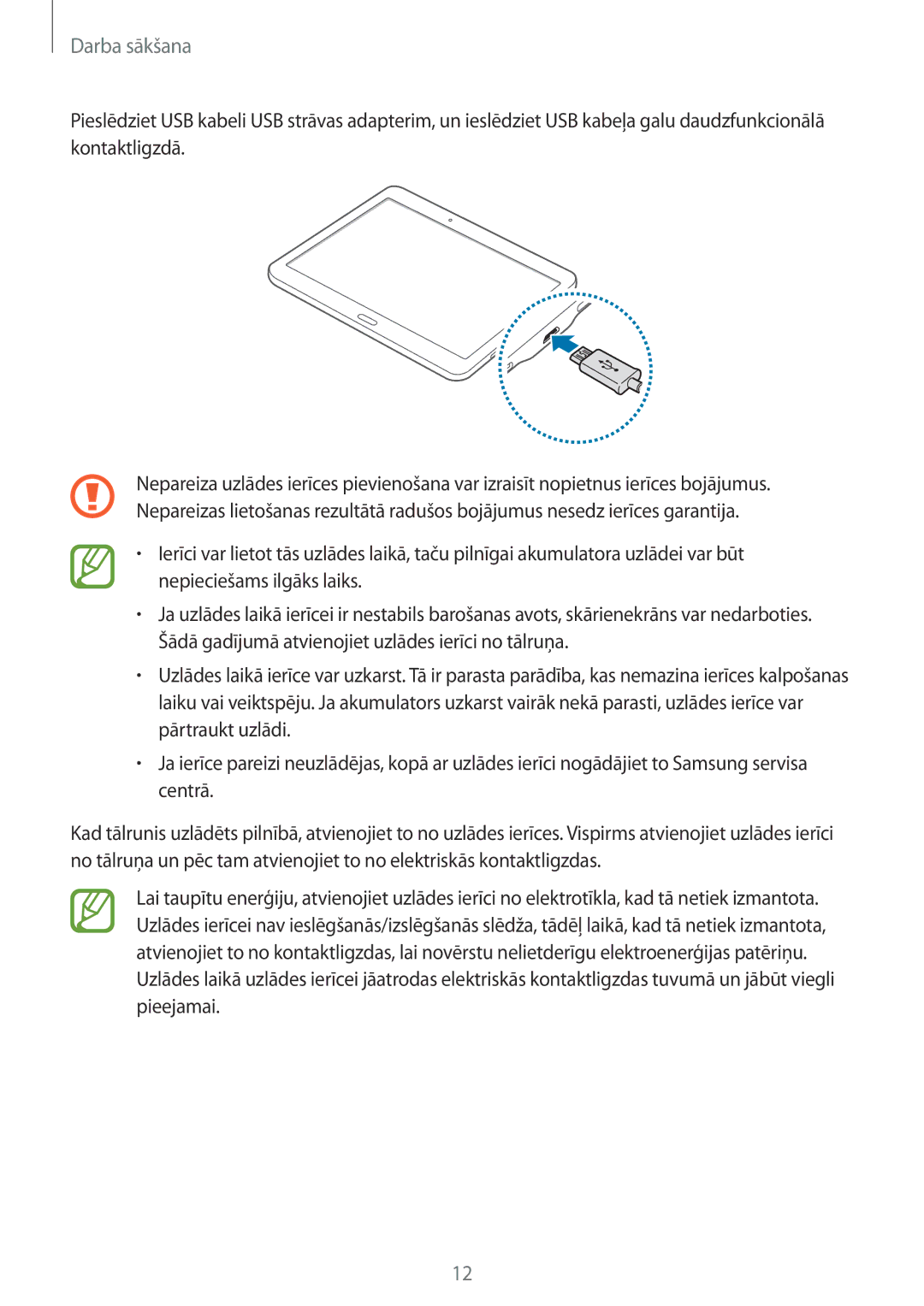 Samsung SM-T805NZWASEB, SM-T805NTSASEB, SM-T805NHAASEB manual Darba sākšana 