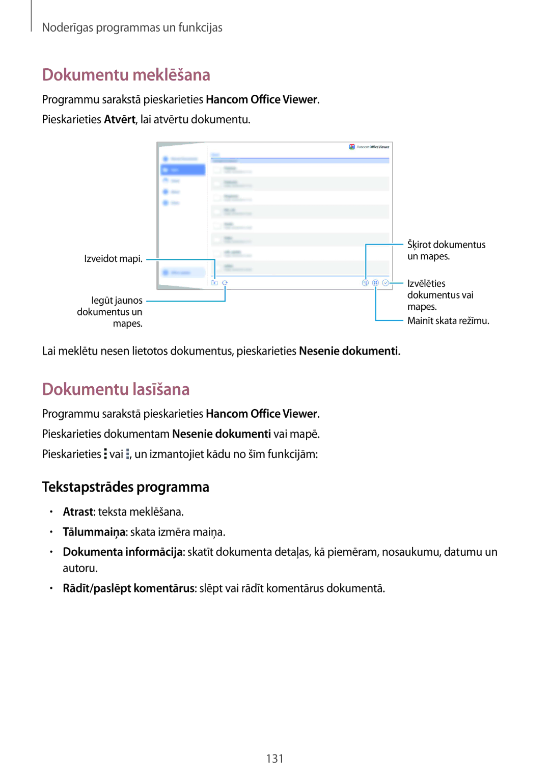 Samsung SM-T805NHAASEB, SM-T805NZWASEB, SM-T805NTSASEB Dokumentu meklēšana, Dokumentu lasīšana, Tekstapstrādes programma 