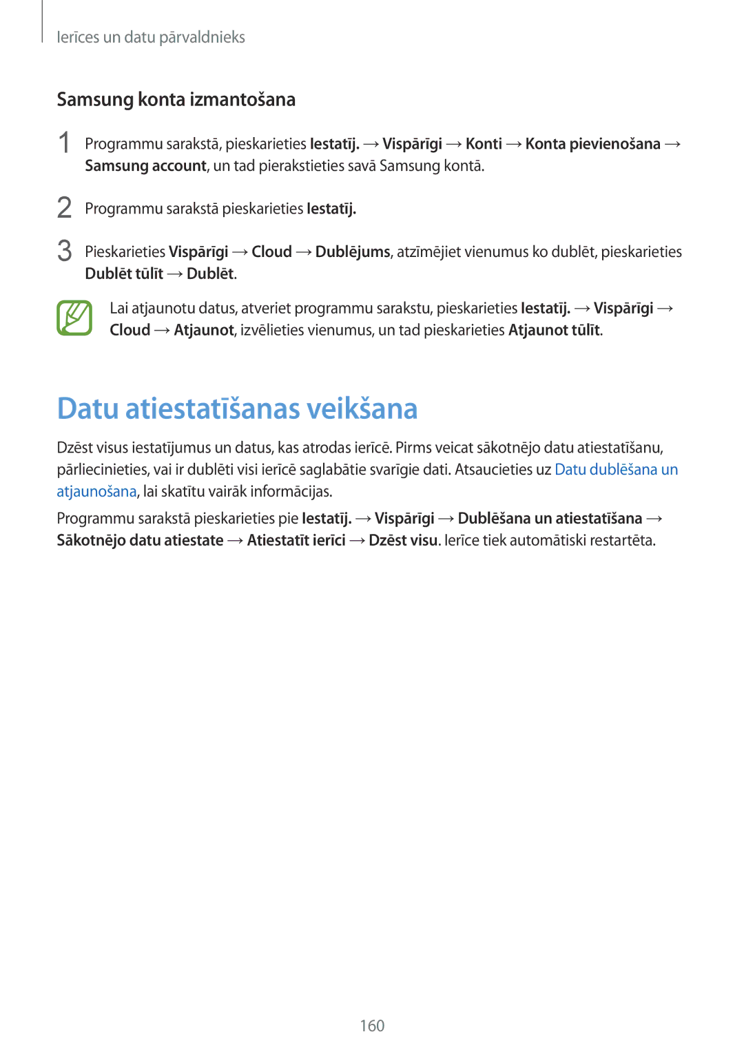 Samsung SM-T805NTSASEB, SM-T805NZWASEB manual Datu atiestatīšanas veikšana, Samsung konta izmantošana, Dublēt tūlīt →Dublēt 