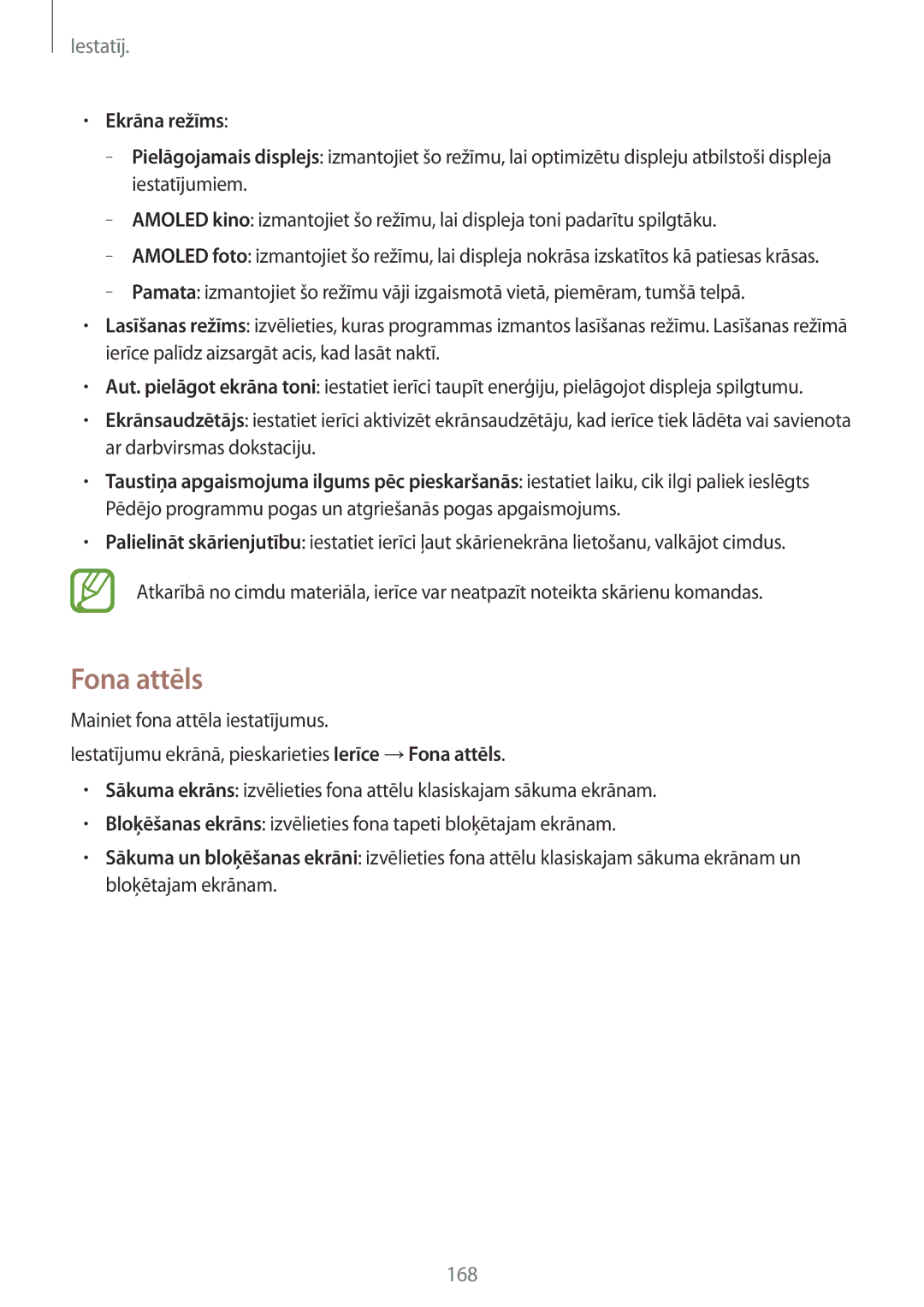 Samsung SM-T805NZWASEB, SM-T805NTSASEB, SM-T805NHAASEB manual Fona attēls, Ekrāna režīms 