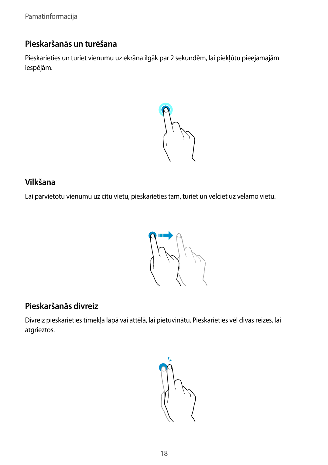 Samsung SM-T805NZWASEB, SM-T805NTSASEB, SM-T805NHAASEB manual Pieskaršanās un turēšana, Vilkšana, Pieskaršanās divreiz 