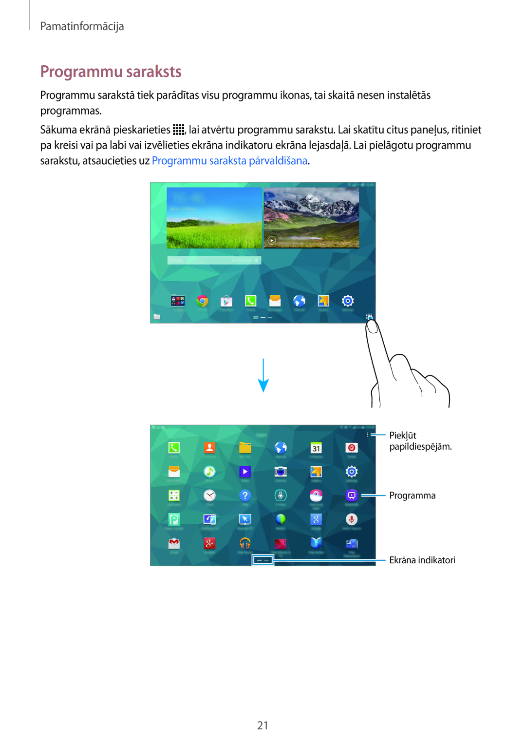 Samsung SM-T805NZWASEB, SM-T805NTSASEB, SM-T805NHAASEB manual Programmu saraksts 