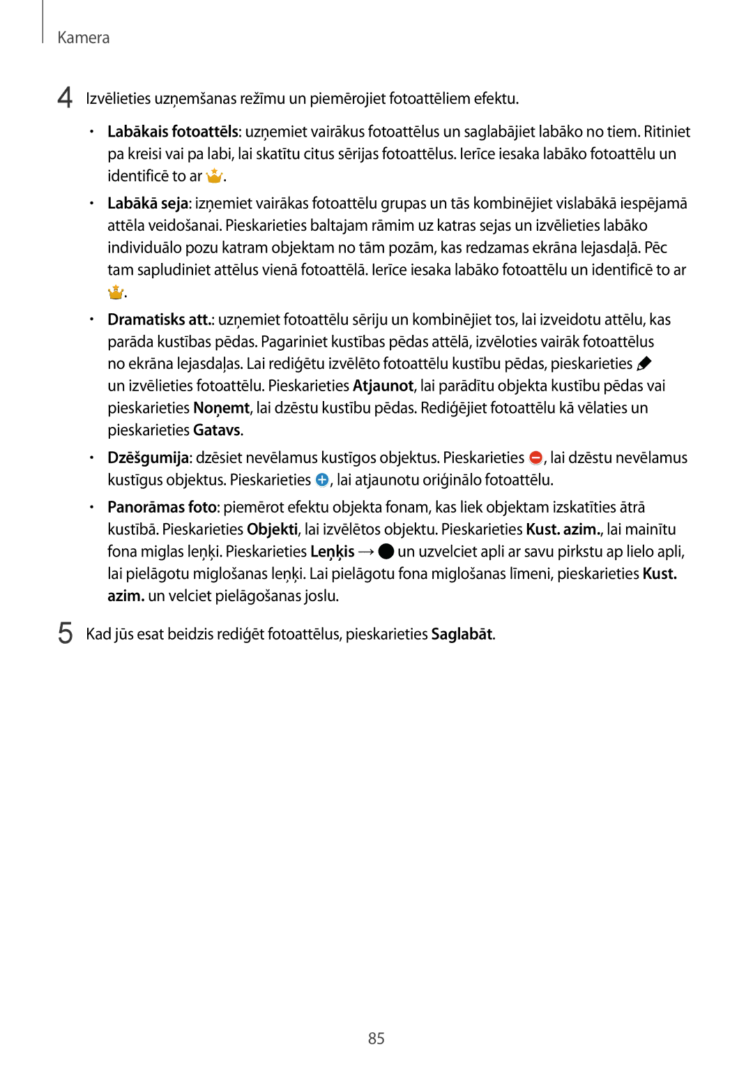 Samsung SM-T805NTSASEB, SM-T805NZWASEB, SM-T805NHAASEB manual Kamera 