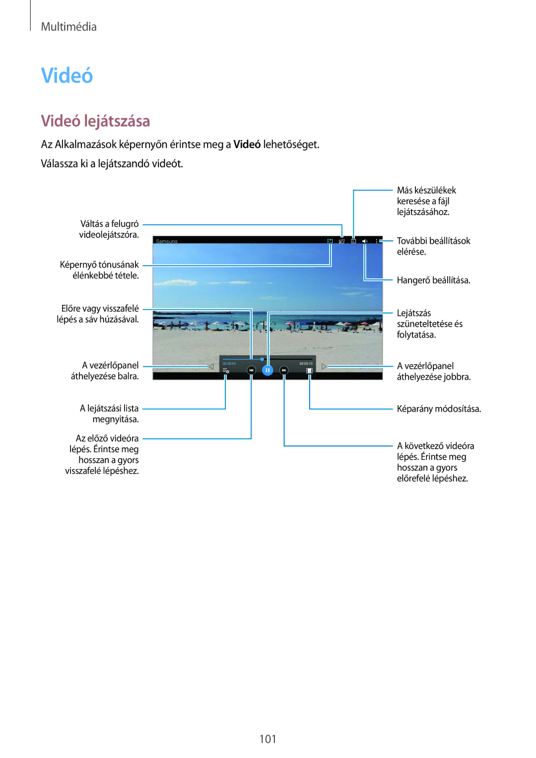 Samsung SM-T805NZWAXEH manual Videó lejátszása 