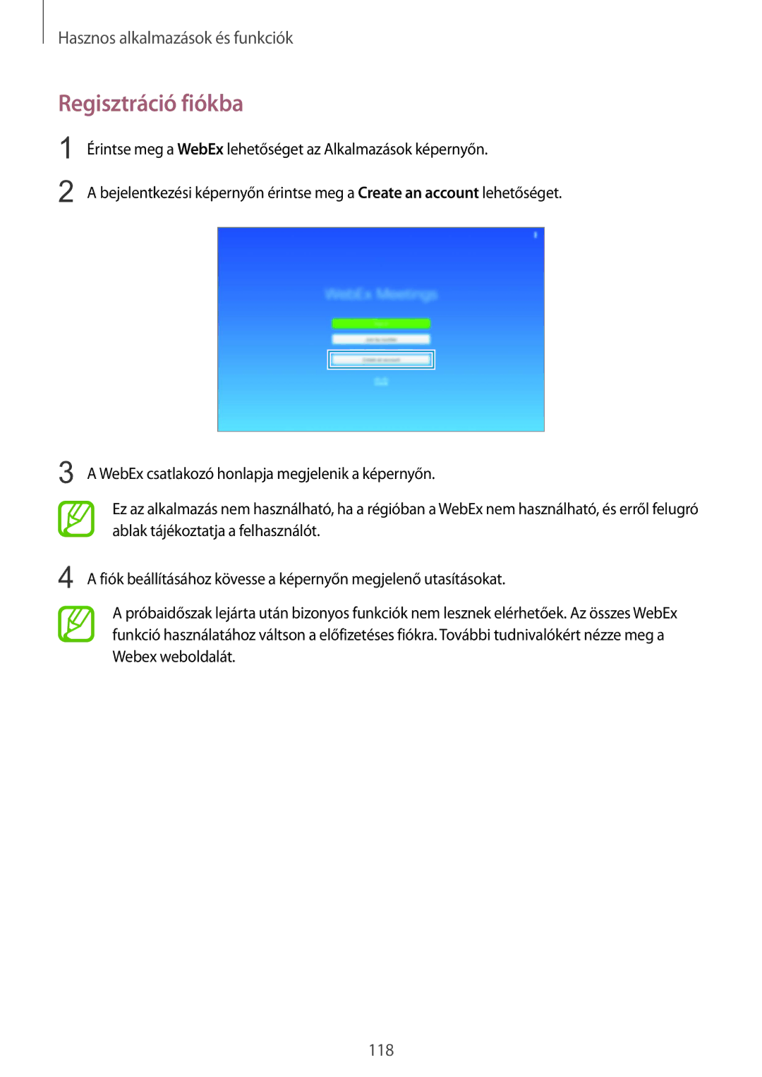 Samsung SM-T805NZWAXEH manual Regisztráció fiókba 