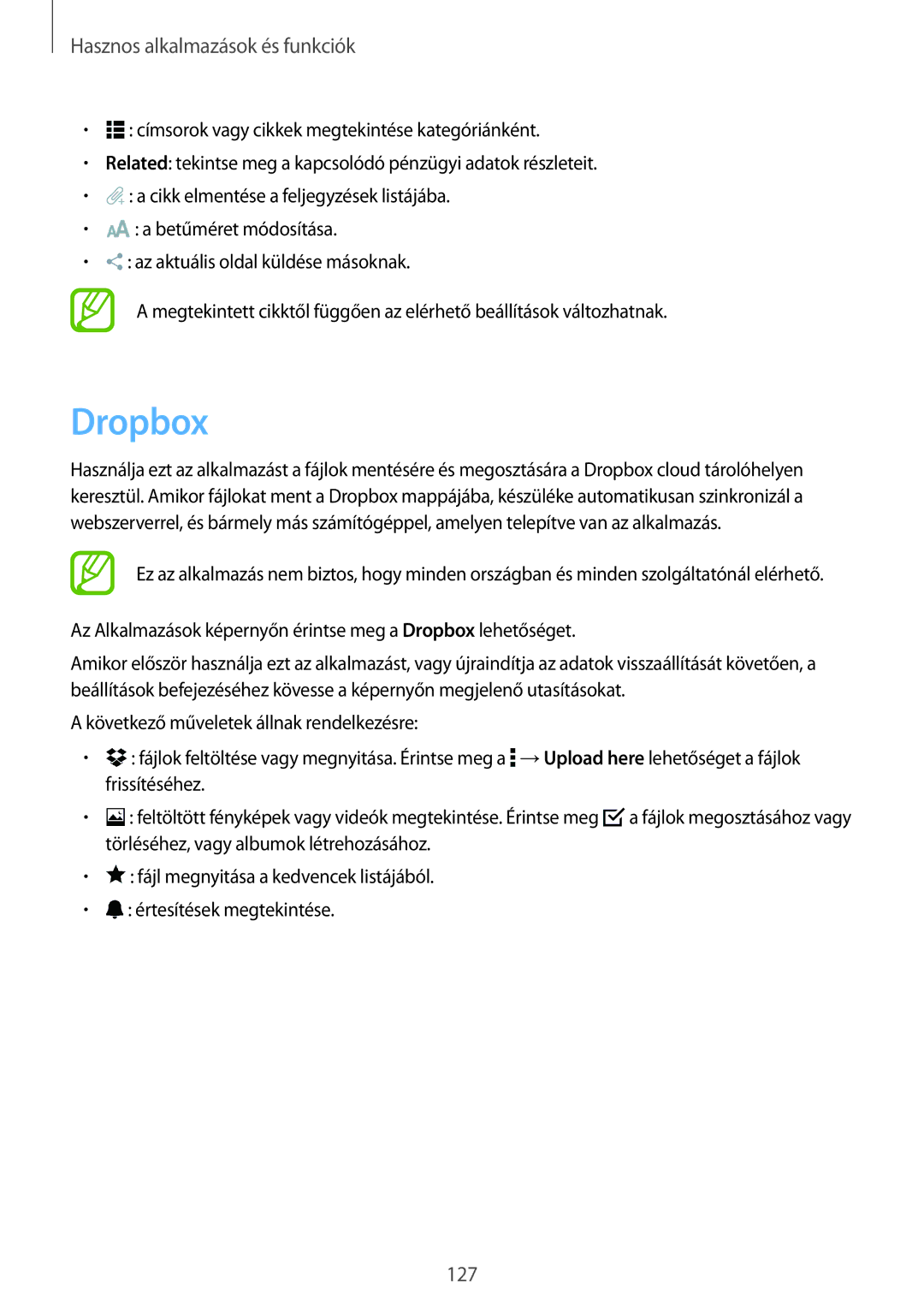 Samsung SM-T805NZWAXEH manual Dropbox 