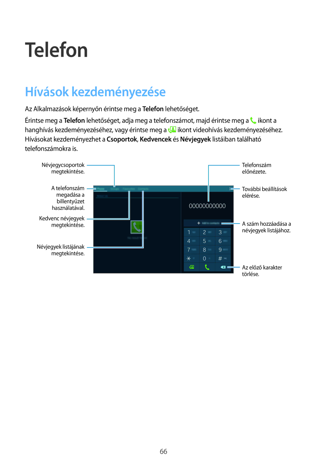 Samsung SM-T805NZWAXEH manual Telefon, Hívások kezdeményezése 