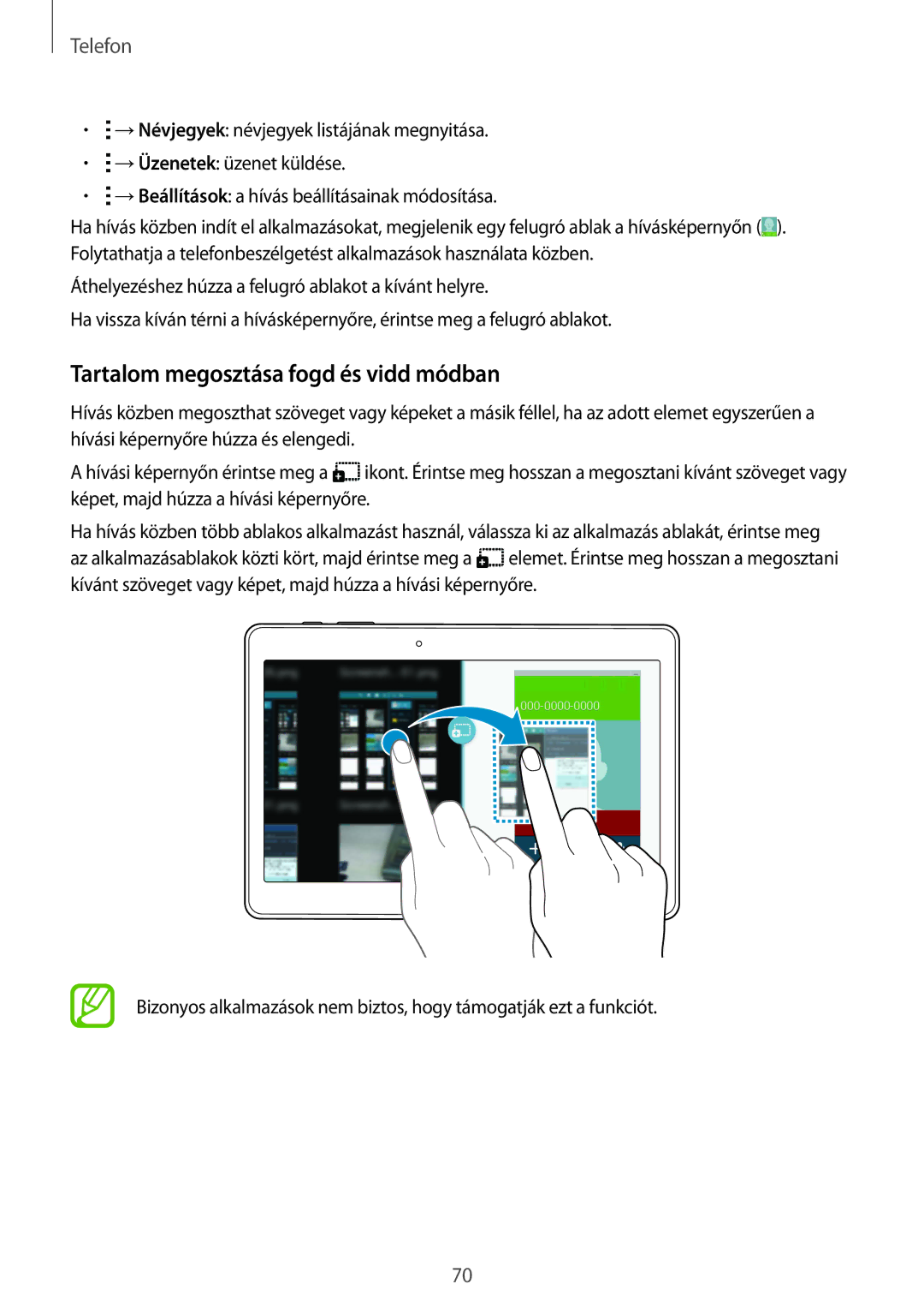 Samsung SM-T805NZWAXEH manual Tartalom megosztása fogd és vidd módban 