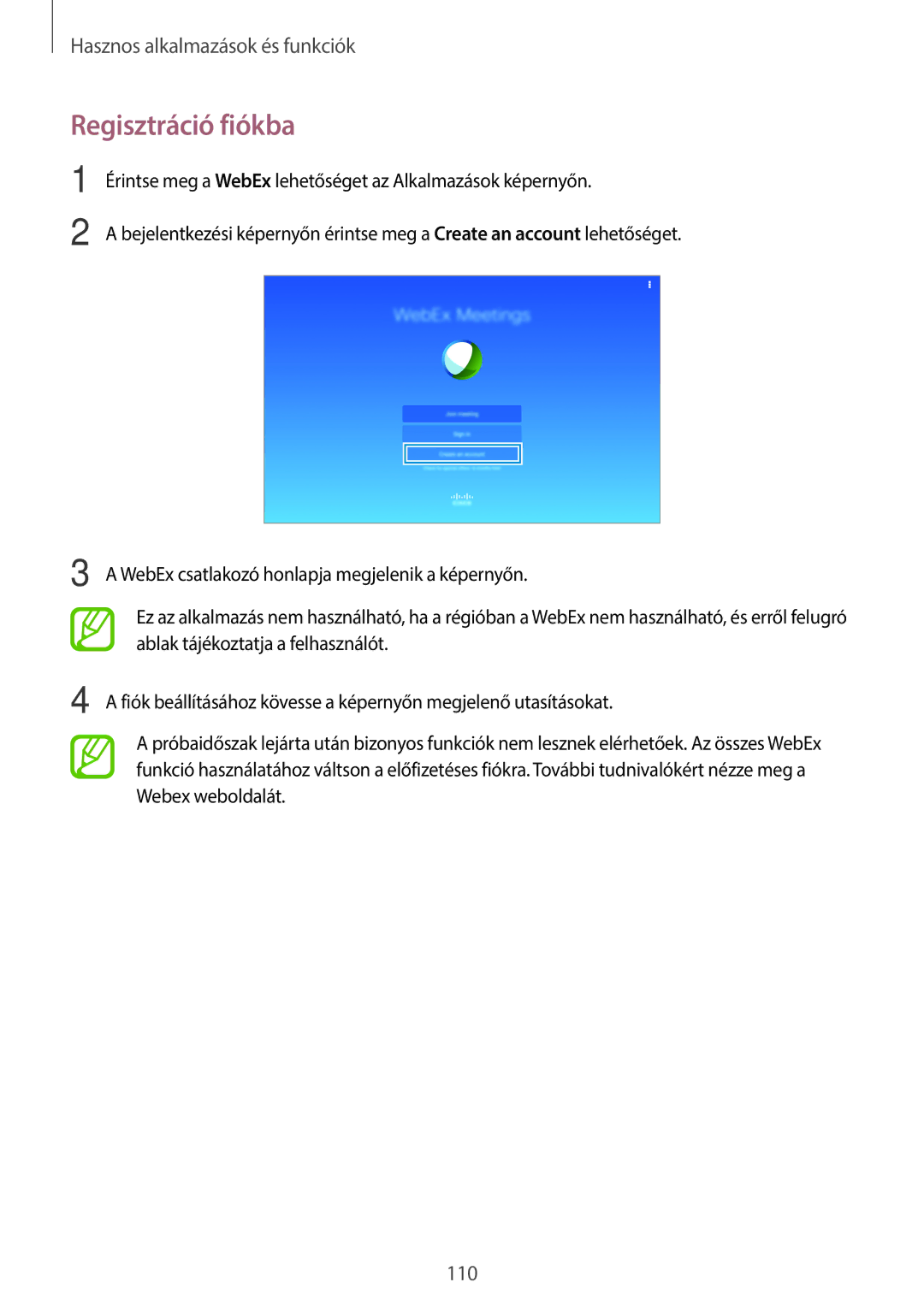 Samsung SM-T805NZWAXEH manual Regisztráció fiókba 