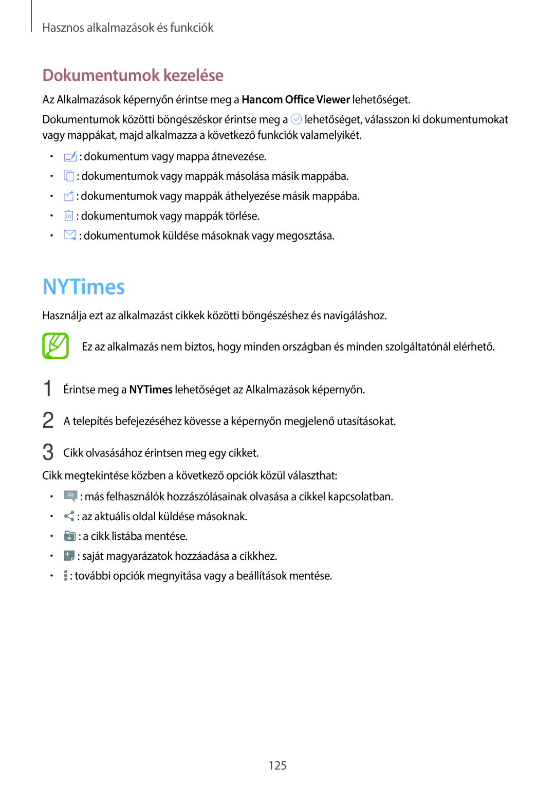 Samsung SM-T805NZWAXEH manual NYTimes, Dokumentumok kezelése 