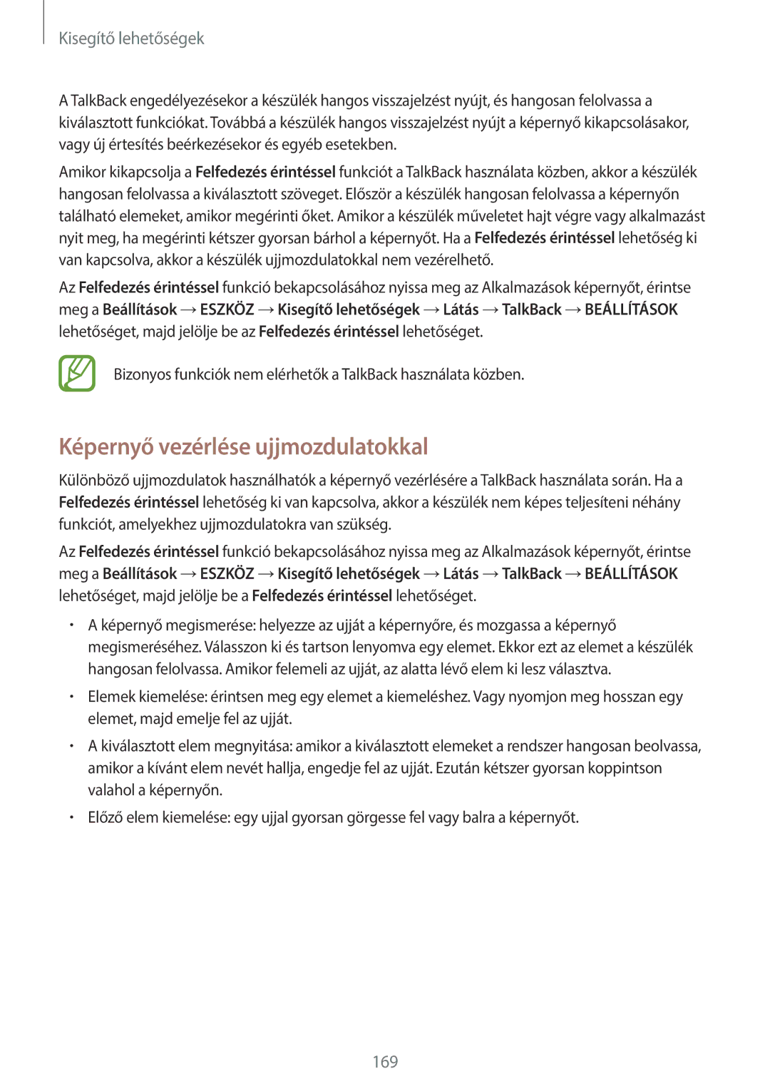 Samsung SM-T805NZWAXEH manual Képernyő vezérlése ujjmozdulatokkal 