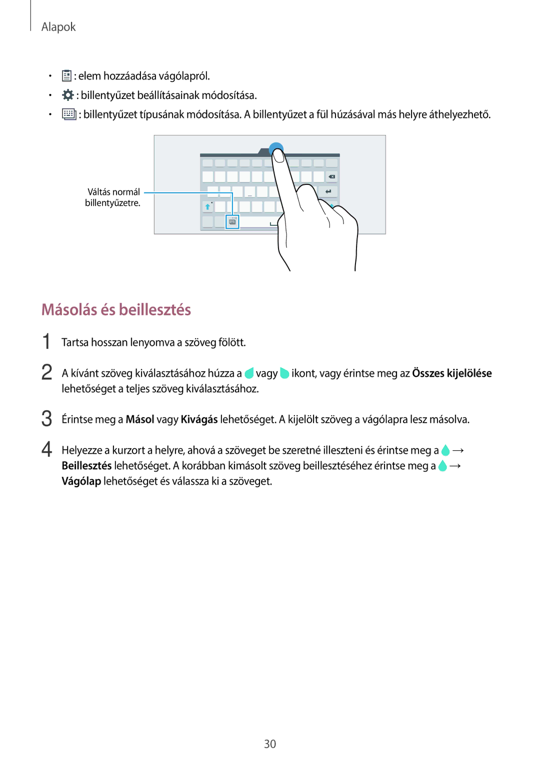 Samsung SM-T805NZWAXEH manual Másolás és beillesztés 