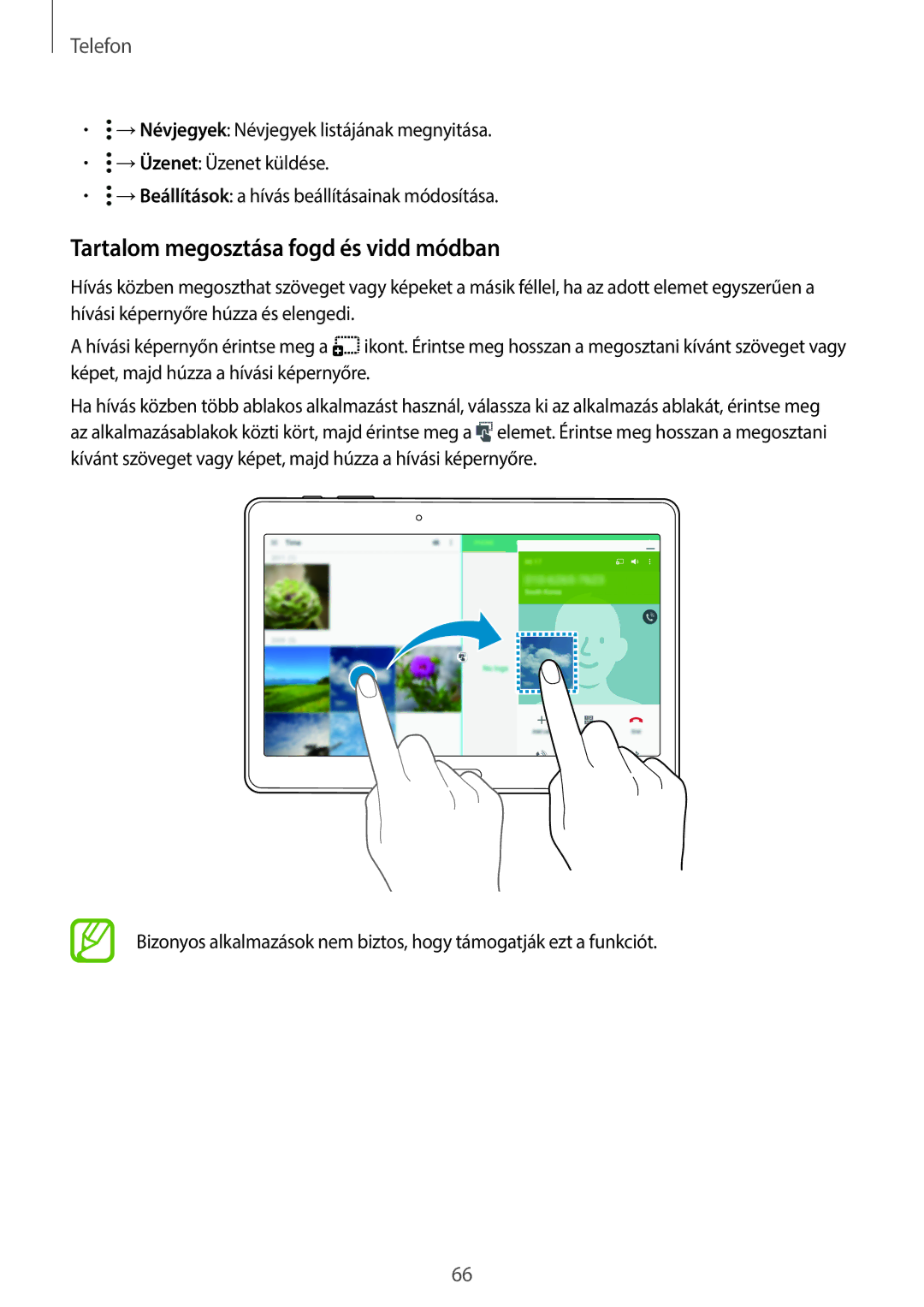 Samsung SM-T805NZWAXEH manual Tartalom megosztása fogd és vidd módban 