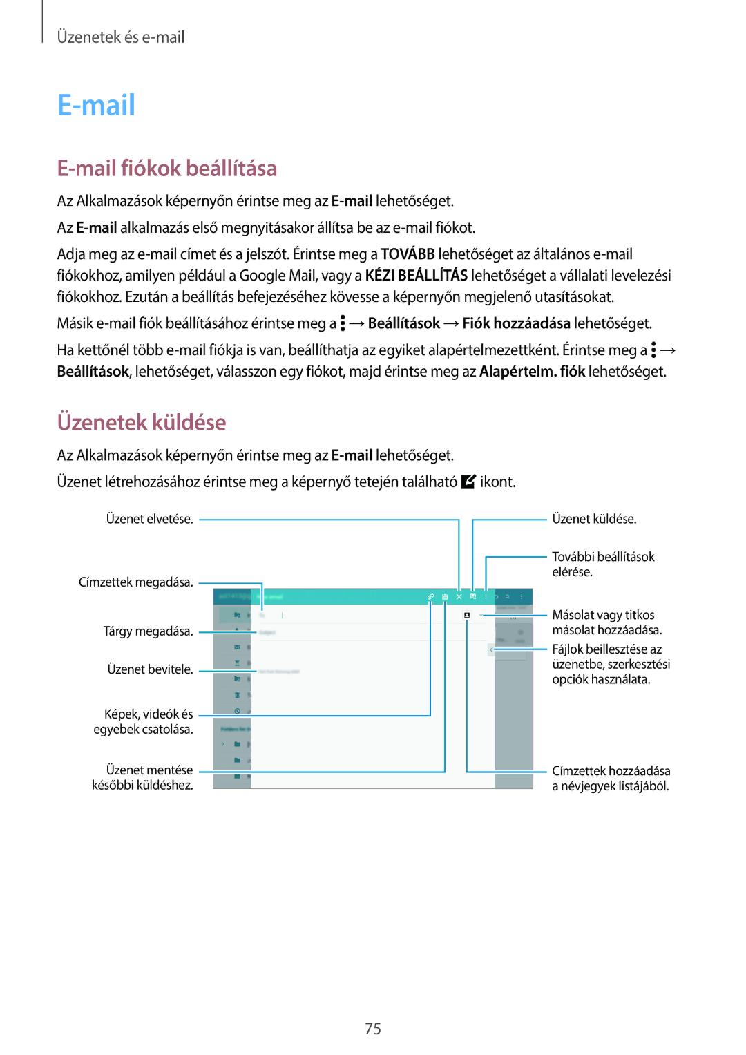 Samsung SM-T805NZWAXEH manual Mail fiókok beállítása 