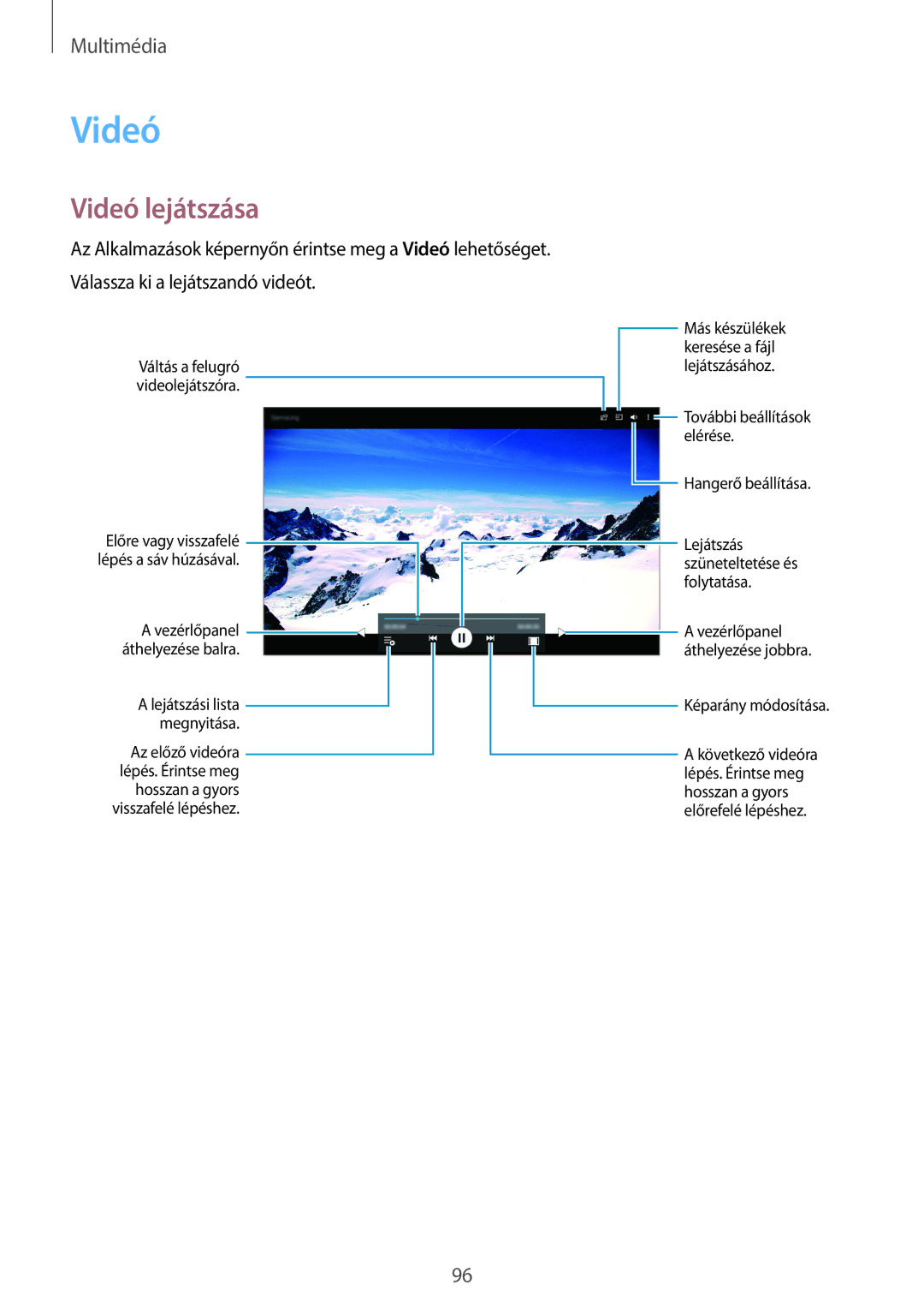 Samsung SM-T805NZWAXEH manual Videó lejátszása 