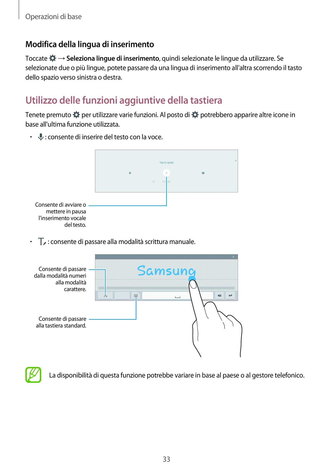 Samsung SM-T805NZWAXEO manual Utilizzo delle funzioni aggiuntive della tastiera, Modifica della lingua di inserimento 