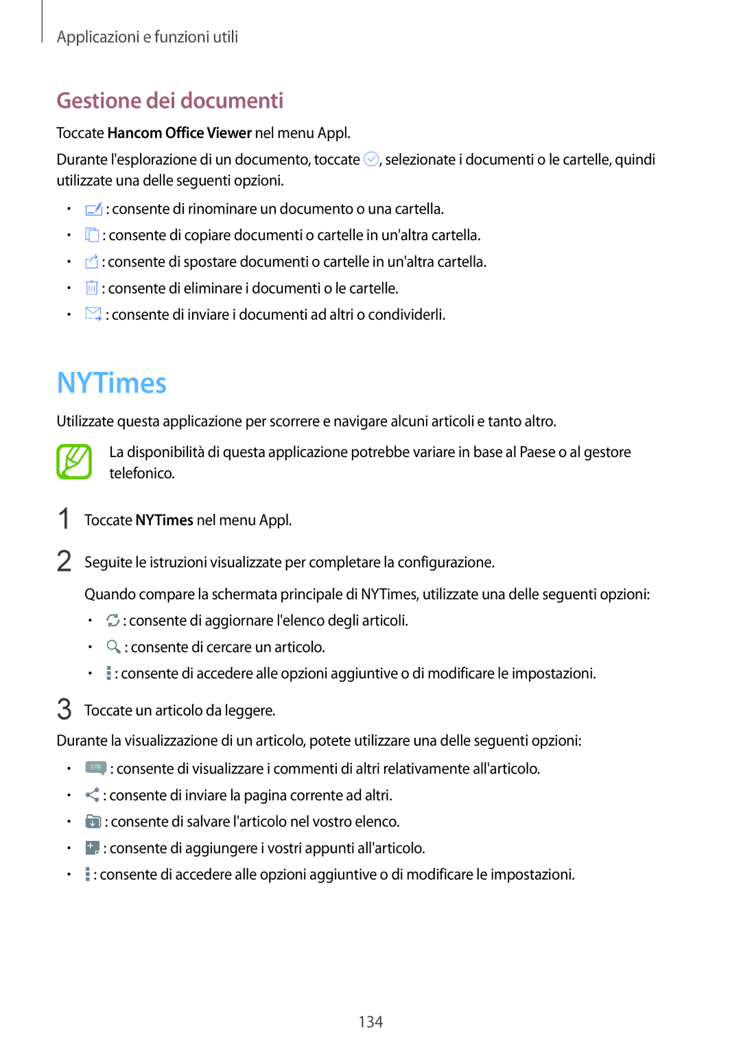 Samsung SM-T805NZWAITV, SM-T805NZWAXEO, SM-T805NTSAITV, SM-T805NZWAHUI, SM-T805NTSAOMN manual NYTimes, Gestione dei documenti 