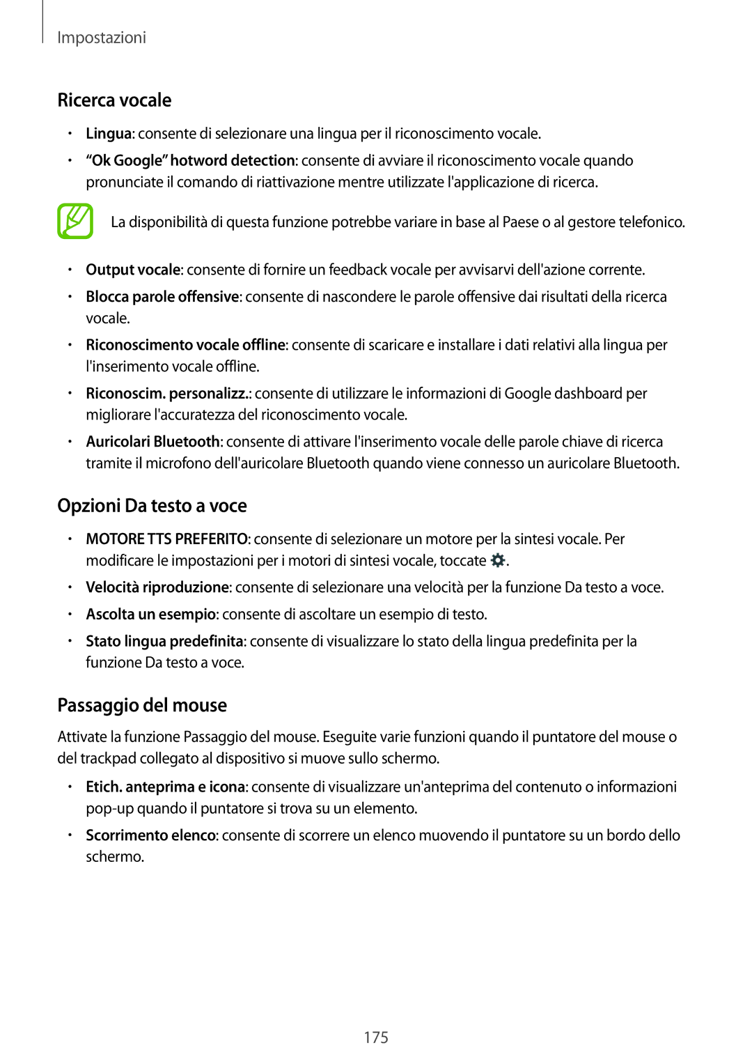 Samsung SM-T805NTSAITV, SM-T805NZWAXEO, SM-T805NZWAITV, SM-T805NZWAHUI manual Opzioni Da testo a voce, Passaggio del mouse 