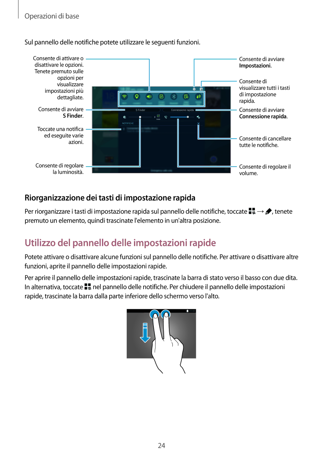 Samsung SM-T805NZWAXEO Utilizzo del pannello delle impostazioni rapide, Riorganizzazione dei tasti di impostazione rapida 