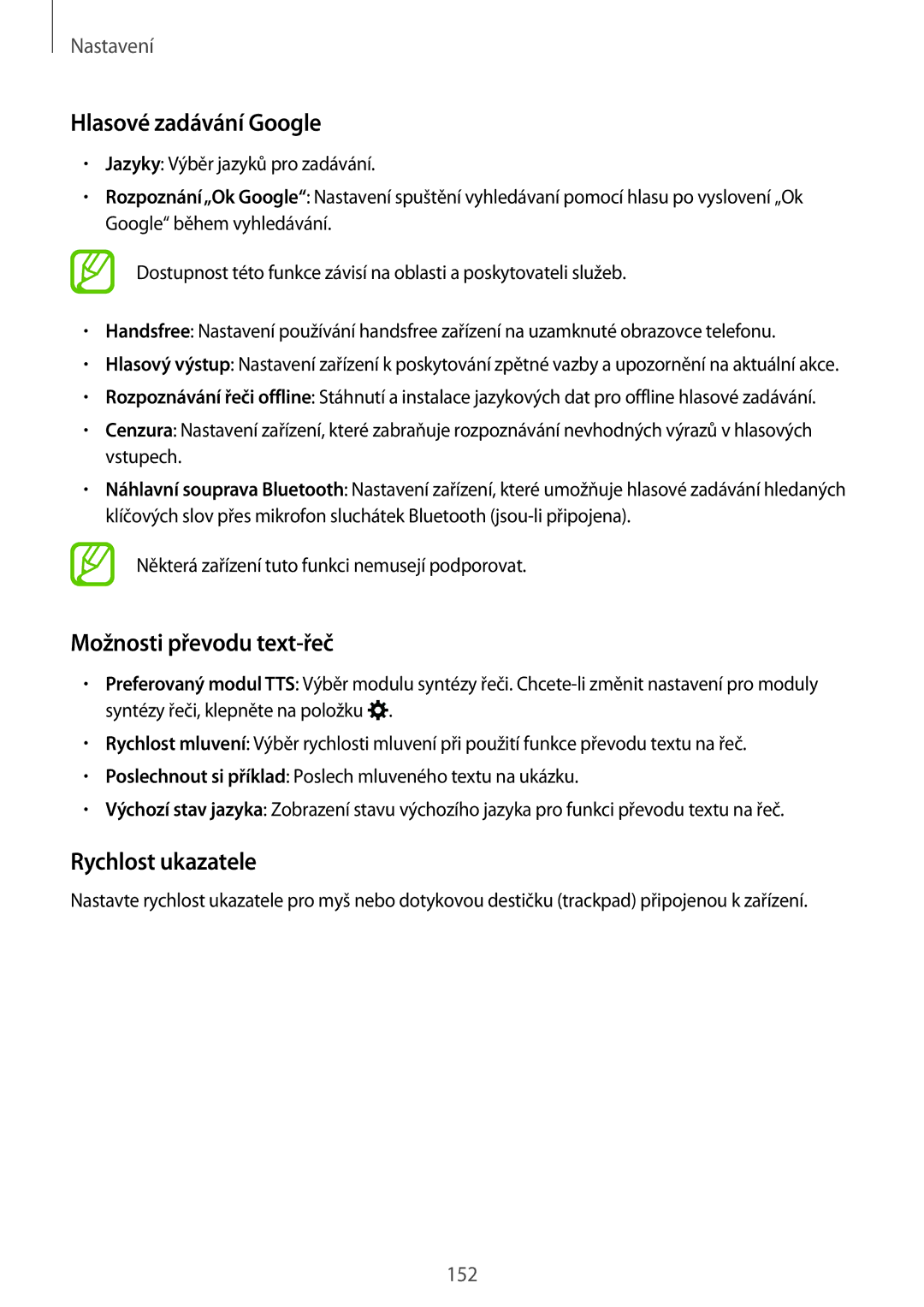 Samsung SM-T705NZWAVDH, SM-T805NZWAXEO manual Hlasové zadávání Google, Možnosti převodu text-řeč, Rychlost ukazatele 