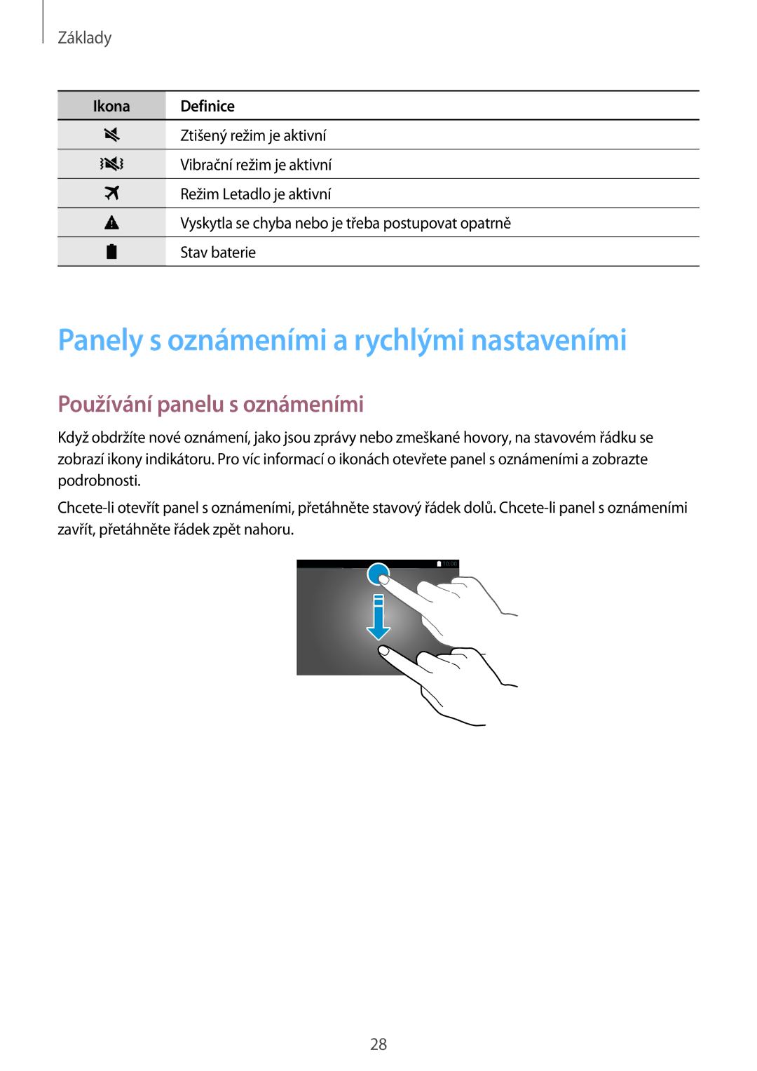 Samsung SM-T805NZWAXEO, SM-T805NZWAATO manual Panely s oznámeními a rychlými nastaveními, Používání panelu s oznámeními 