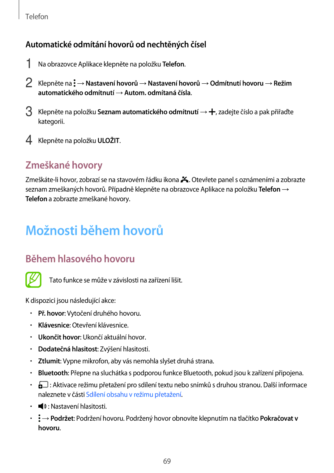 Samsung SM-T705NTSAXEZ, SM-T805NZWAXEO, SM-T805NZWAATO manual Možnosti během hovorů, Zmeškané hovory, Během hlasového hovoru 