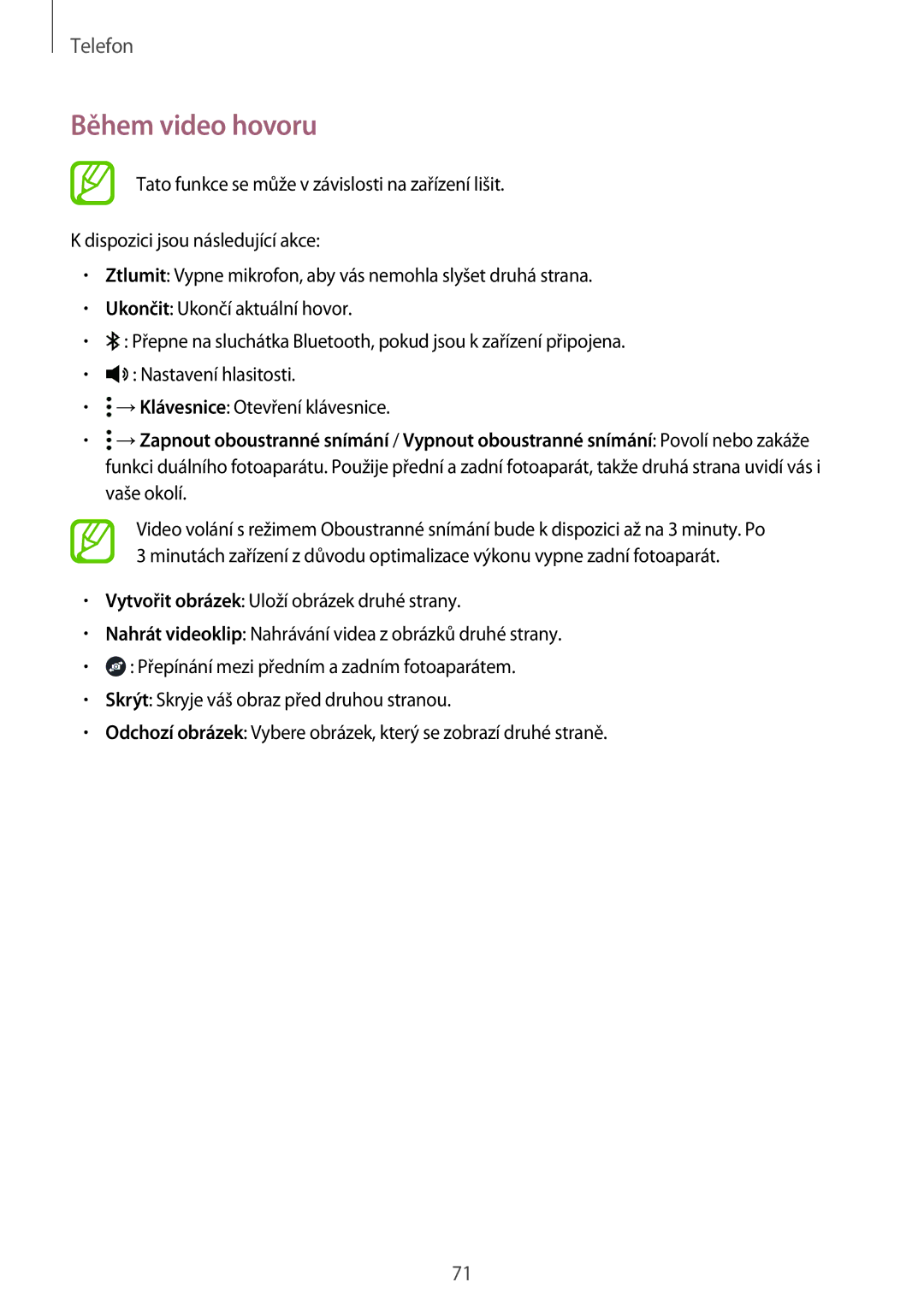 Samsung SM-T805NTSAAUT, SM-T805NZWAXEO, SM-T805NZWAATO, SM-T805NTSAATO, SM-T705NZWAATO, SM-T705NZWAXEO manual Během video hovoru 