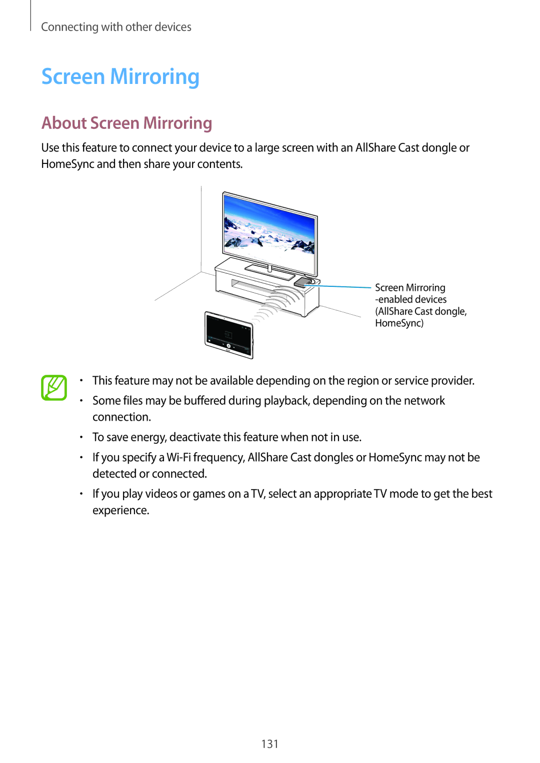 Samsung SM-T705NHAADBT, SM-T805NZWAXEO, SM-T805NZWAATO, SM-T805NTSAATO, SM-T705NZWATPH manual About Screen Mirroring 