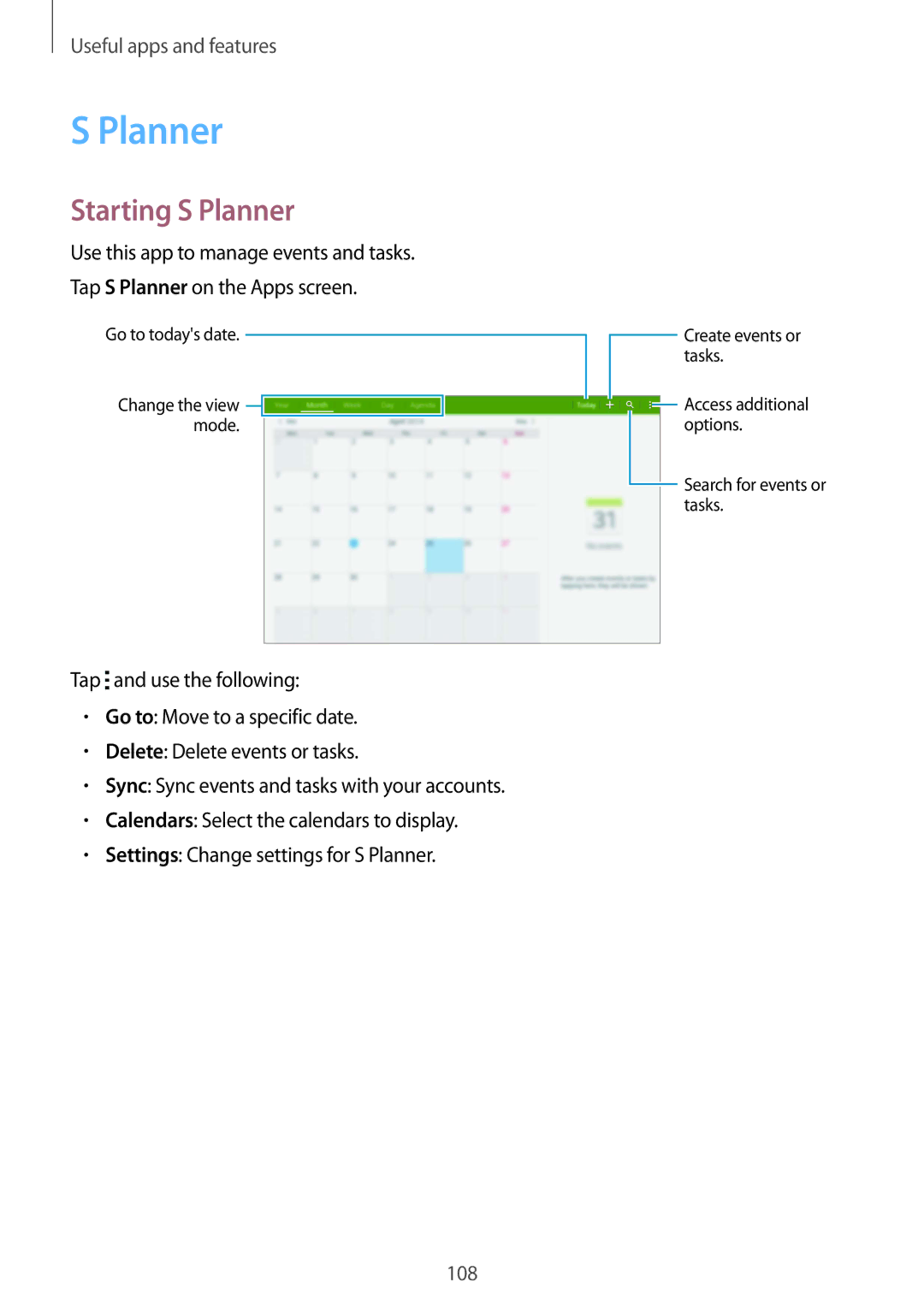 Samsung SM-T805NZWALYS, SM-T805NZWAXEO, SM-T805NZWAATO, SM-T805NTSAATO, SM-T805NZWADBT, SM-T805NTSAVD2 Starting S Planner 