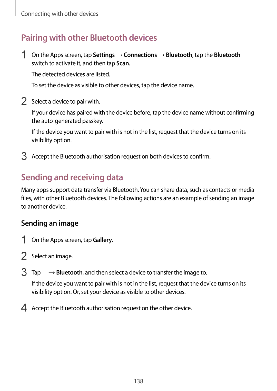 Samsung SM-T805NTSATMH, SM-T805NZWAXEO Pairing with other Bluetooth devices, Sending and receiving data, Sending an image 