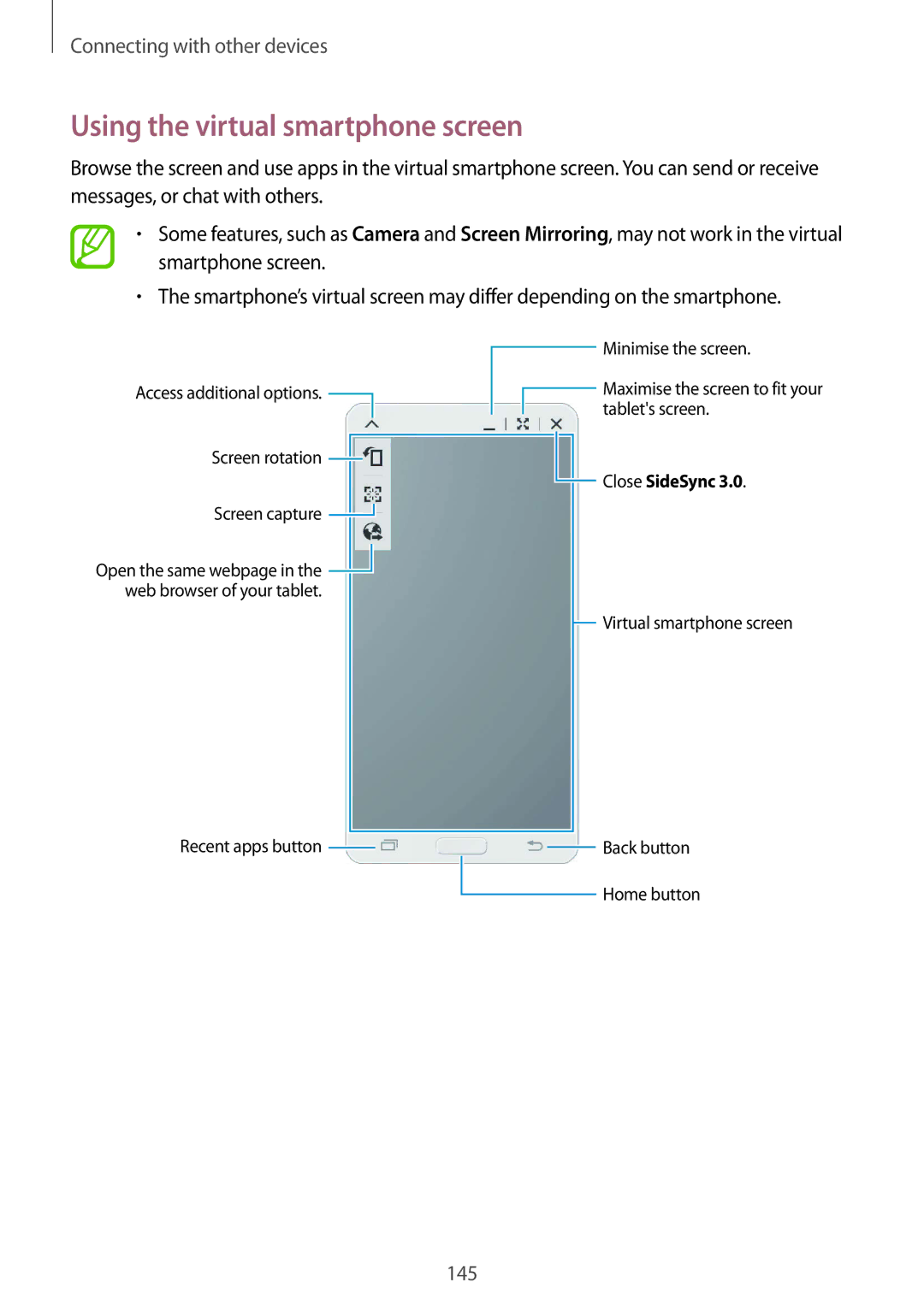 Samsung SM-T805NLSANEE, SM-T805NZWAXEO, SM-T805NZWAATO, SM-T805NTSAATO, SM-T805NZWADBT Using the virtual smartphone screen 