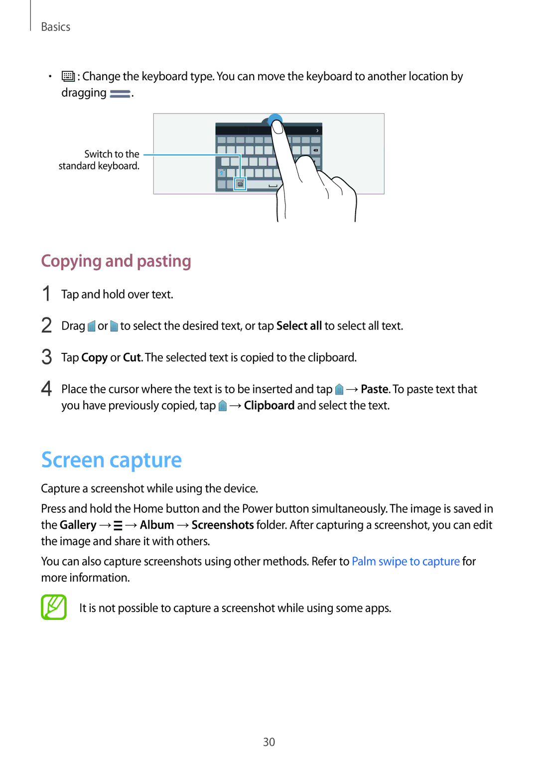 Samsung SM-T805NZWAAFR, SM-T805NZWAXEO, SM-T805NZWAATO, SM-T805NTSAATO, SM-T805NZWADBT Screen capture, Copying and pasting 